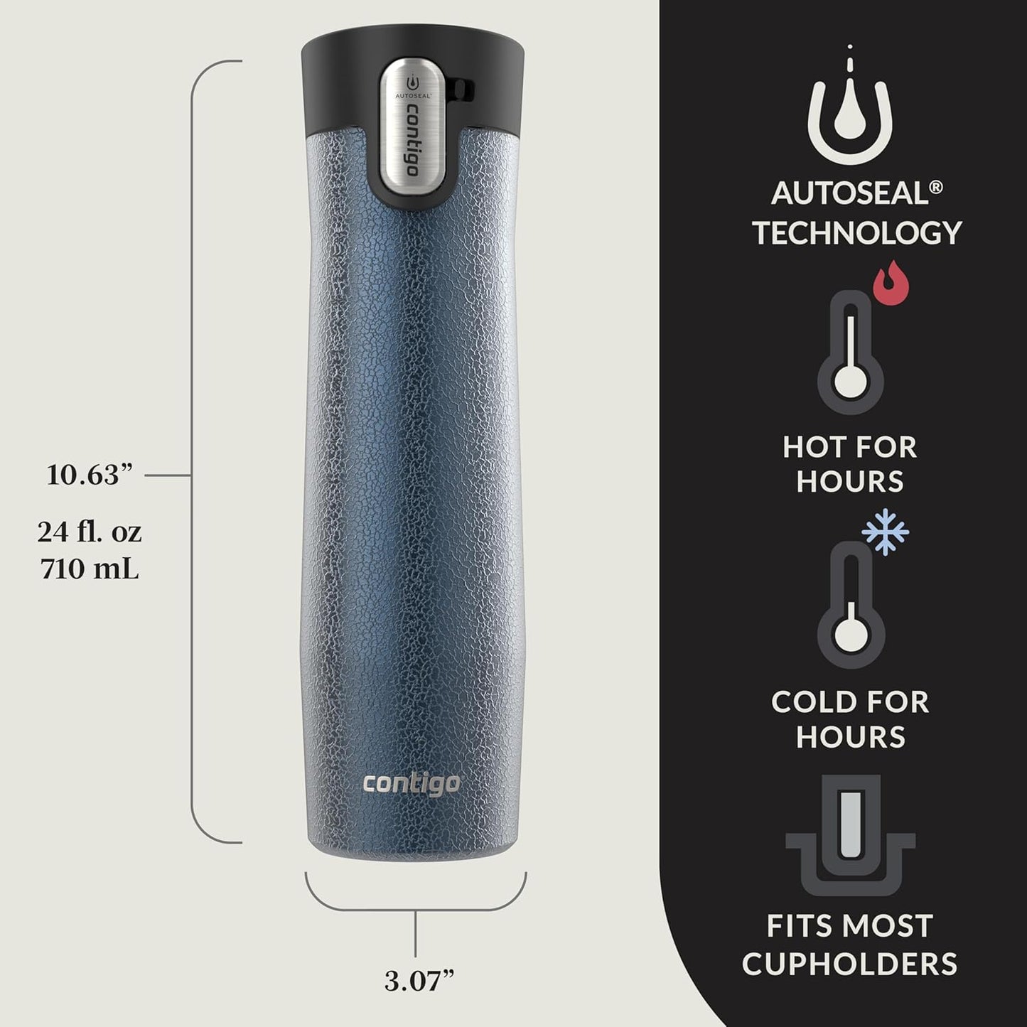 Contigo® AUTOSEAL® West Loop Vacuum-Insulated Stainless Steel Travel Mug with Easy-Clean Lid, 24 oz, Crystal Blueberry
