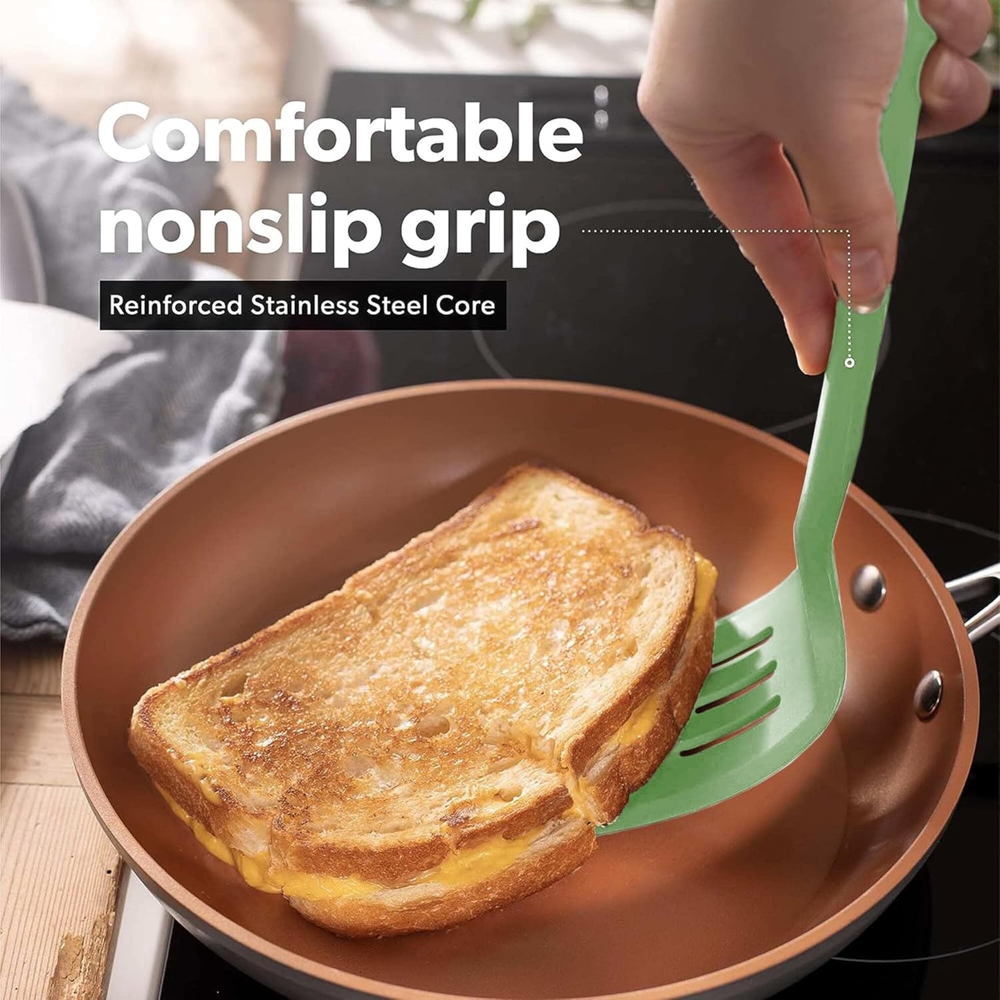 New DI ORO Silicone Turner Spatula Set - Kitchen Spatulas for Nonstick Cookware - Cooking Utensils for Flipping Eggs & Pancakes - 600°F Heat-Resistant BPA Free Turners - Dishwasher Safe (4pc, Sage)