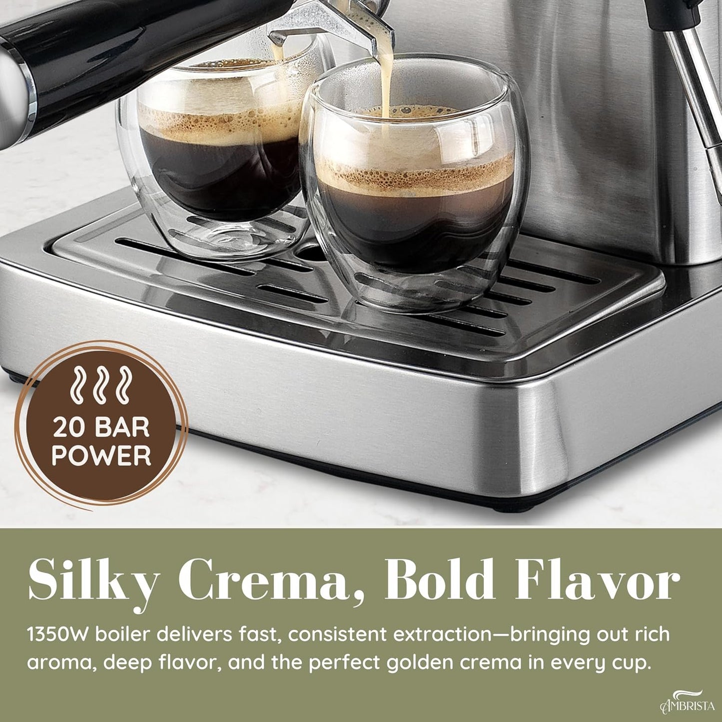 Espresso Machine 20 Bar with Steam Milk Frother | Stainless Steel Espresso Maker with Customizable Brewing Temperature | 60oz Removable Water Tank | Perfect for Cappuccinos, Lattes and More