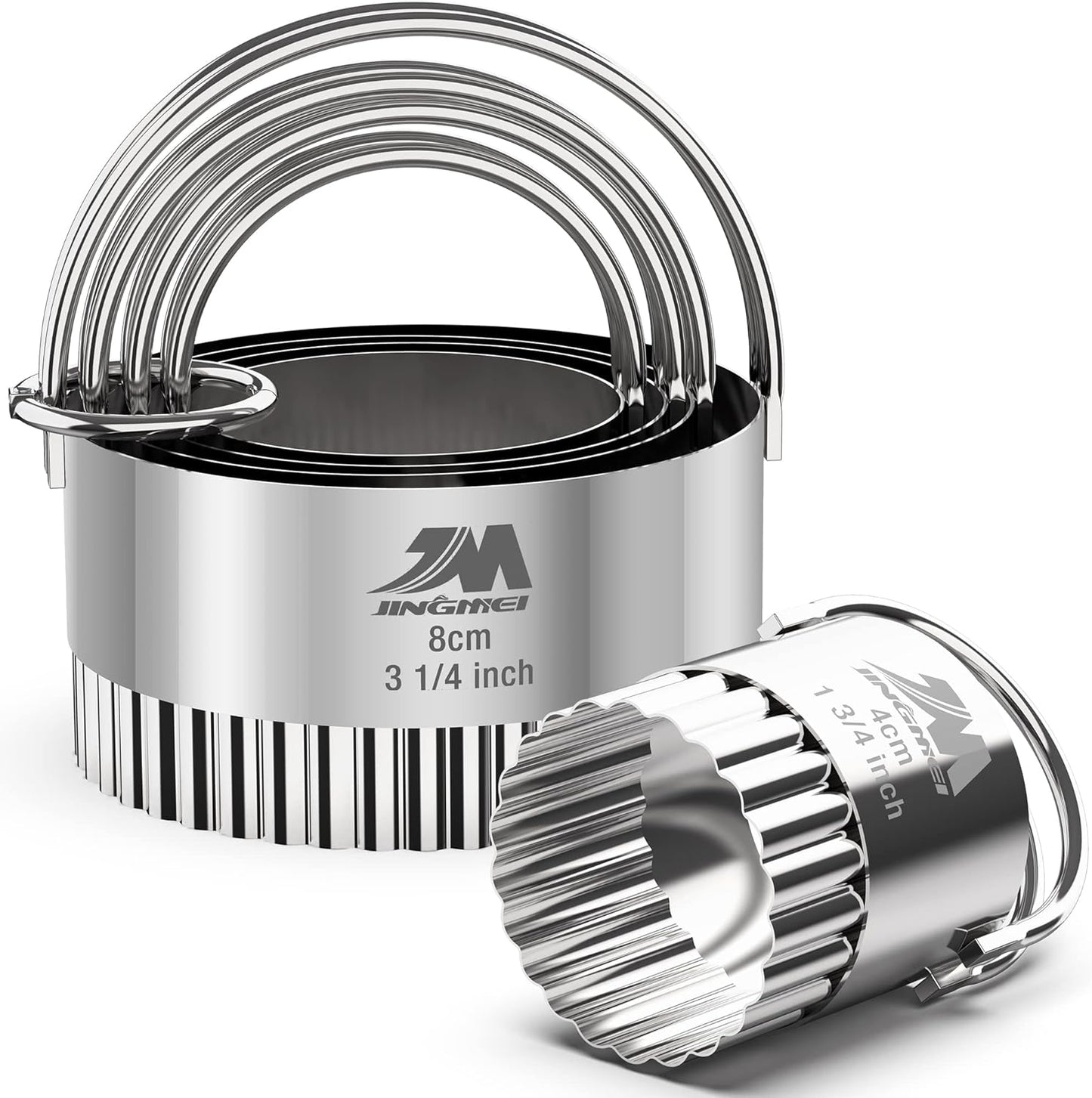 Ripple Biscuit Cutter Set 1.75inch 2inch 2.25inch 2.75inch 3.25inch, Stainless Steel Round Biscuit Cutters with Handle, Wave Cookies Cutter with Fluted Edge, Professional Baking Dough Tools