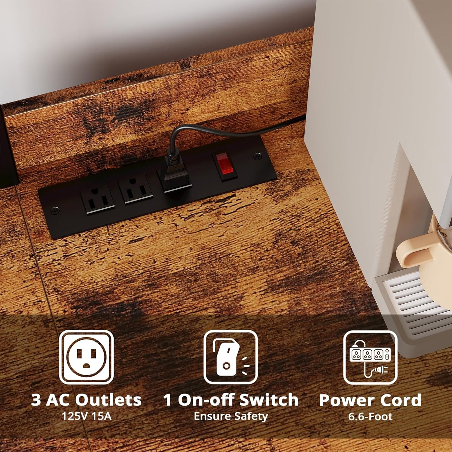 IRONCK Large Bakers Rack with Power Outlet, 62 Inch Wide Microwave Stand, Coffee Bar with Storage, Kitchen Racks and Shelves