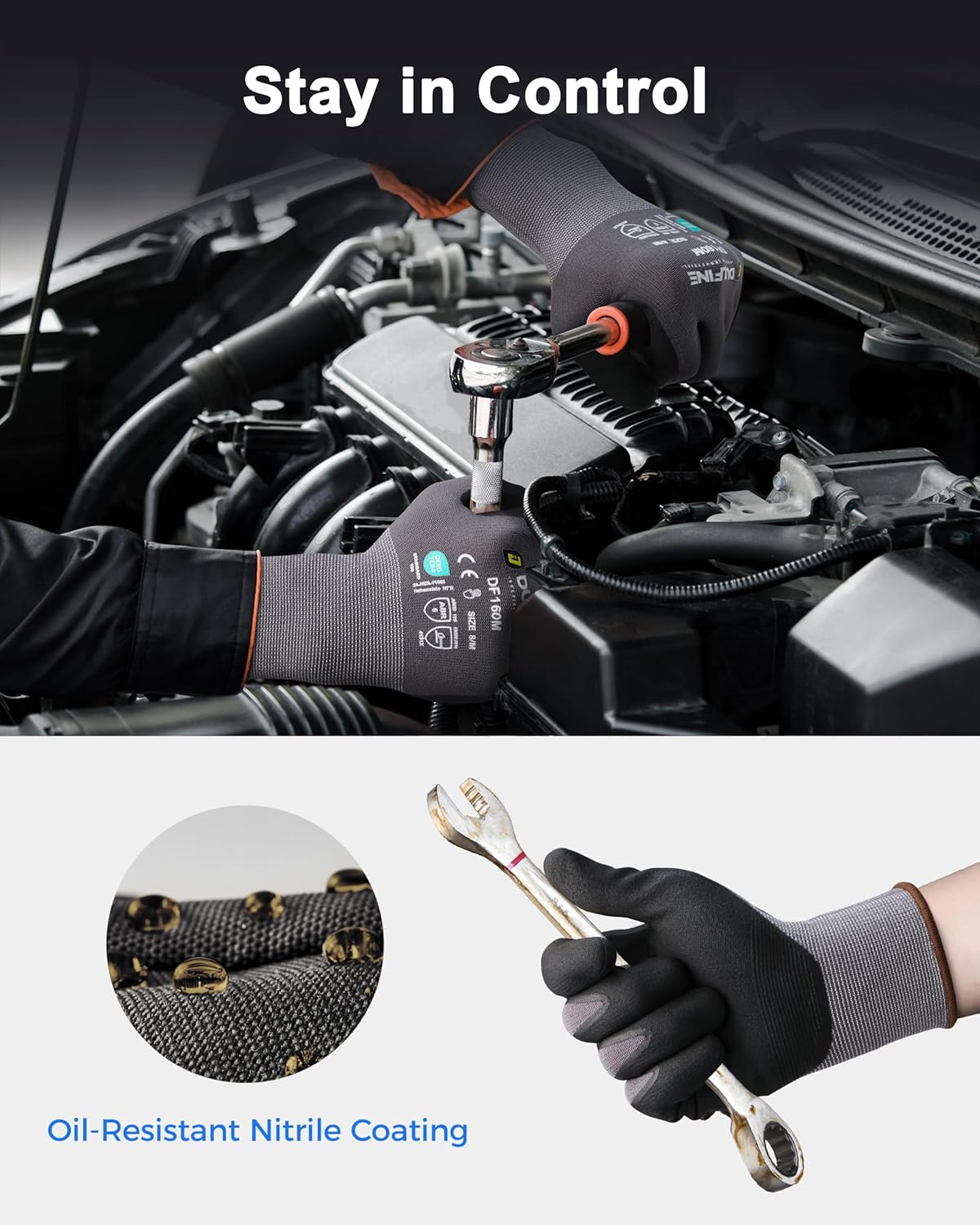 DULFINE Safety Work Gloves MicroFoam Nitrile Coated-24 Pairs Pack,Seamless Knit Nylon Glove with Black Micro-Foam Nitrile Grip,Ideal for General Purpose,Automotive,Home Improvement,Painting(Small)