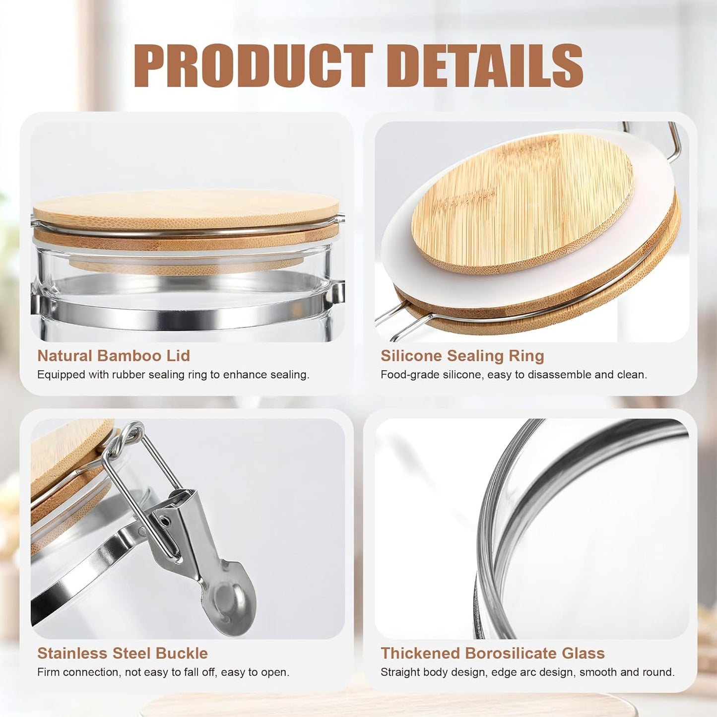 36 oz/1050ml Clear Glass Storage Canister with Airtight Bamboo Lid, Medium Decorative Container Jar for Coffee Spice Candy Salt Tea Cookie Condiment Pepper Sugar Overnight Oatmeal Snacks