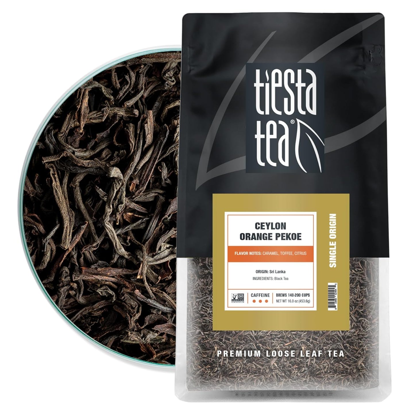 Tiesta Tea - Ceylon Orange Pekoe Black Tea, Loose Leaf, Single Origin Premium from Sri Lanka, Pure Unblended High Caffeinated, Hot or Iced & Brews Up to 200 Cups, 16oz Resealable Bulk Pouch