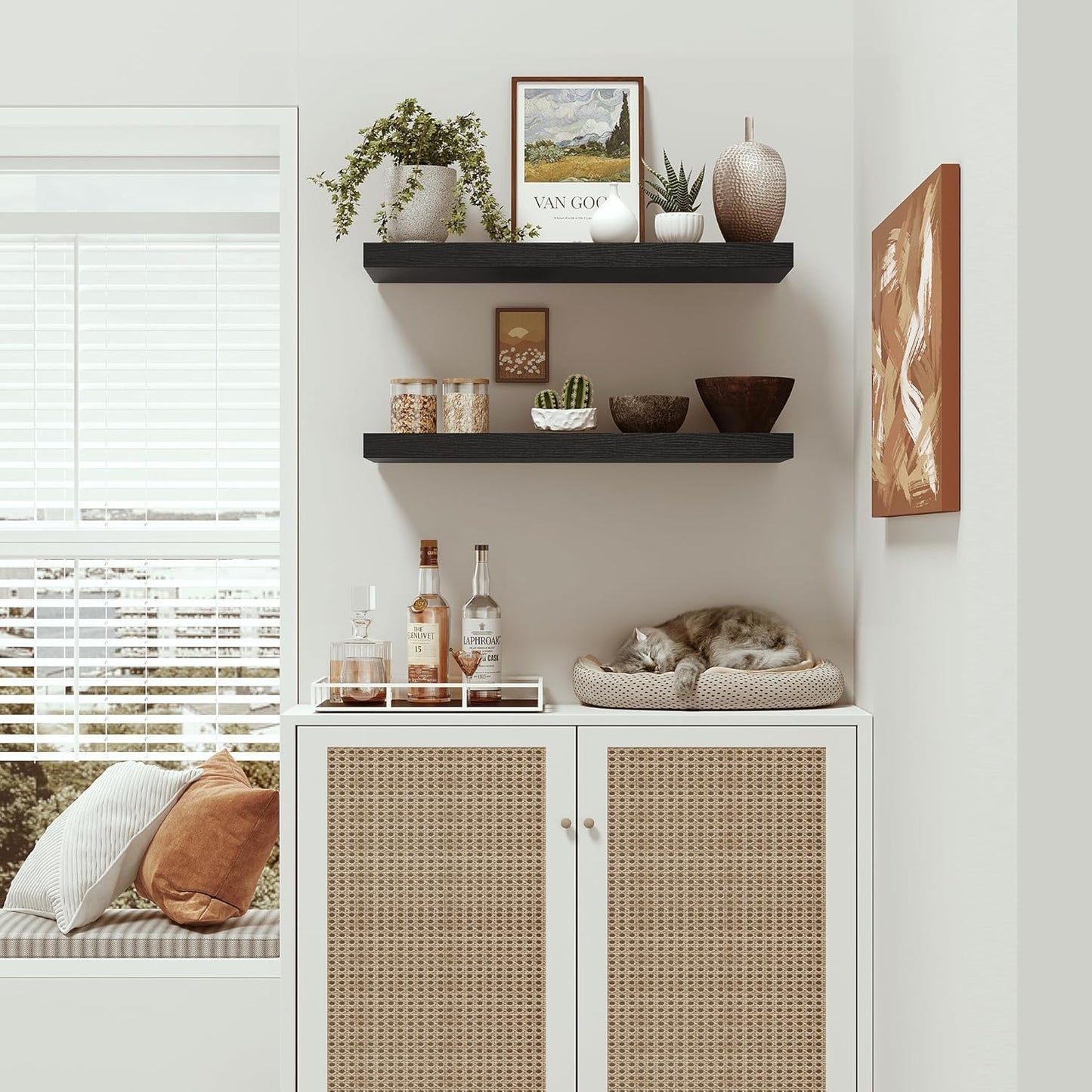 Vivelove Black Floating Shelves for Wall Mounted, 24 inchs x 9.1” Deep x 1.6” Thick Wall Shelves for Bedroom, Living Room, Bathroom，Kitchen, Office, Home Decor Shelf with Invisible Bracket - Set of 2