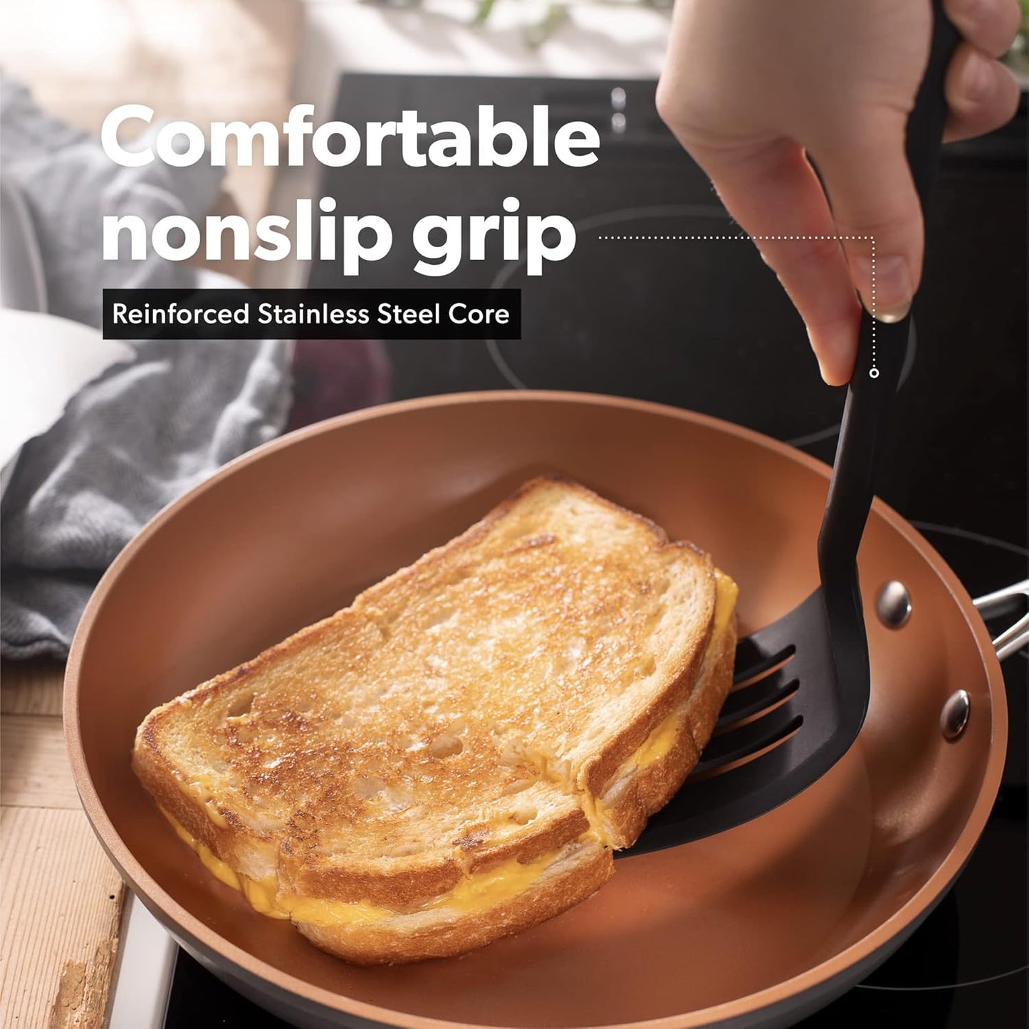 DI ORO Silicone Turner Spatula Set - Kitchen Spatulas for Nonstick Cookware - Cooking Utensils for Flipping Eggs & Pancakes - 600°F Heat-Resistant BPA Free Turners - Dishwasher Safe (2pc, Black)