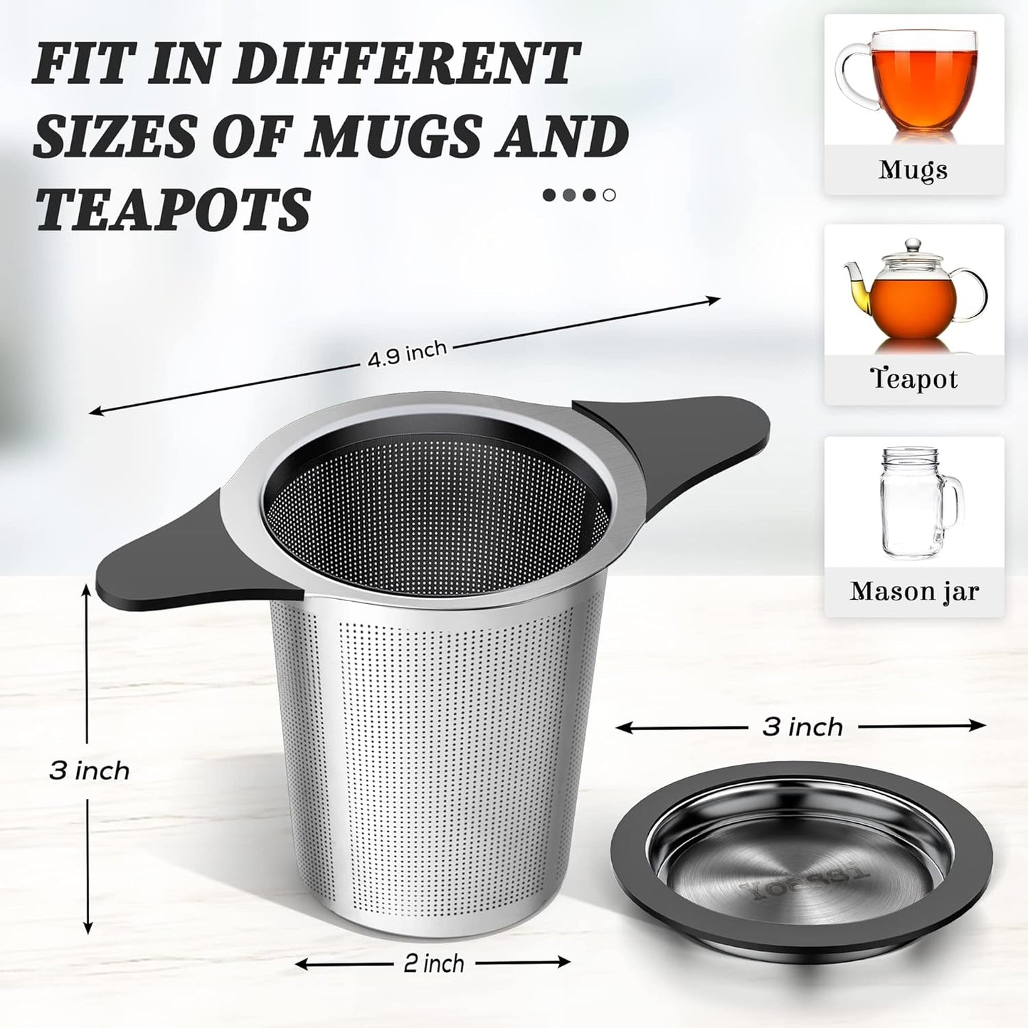 Upgraded Tea Infusers for Loose Tea, Silicone Covered Extra Fine Mesh 18/8 Stainless Steel Tea Strainer with Large Capacity & Double Handles to Steep Loose Leaf Tea and Coffee 2 Pack