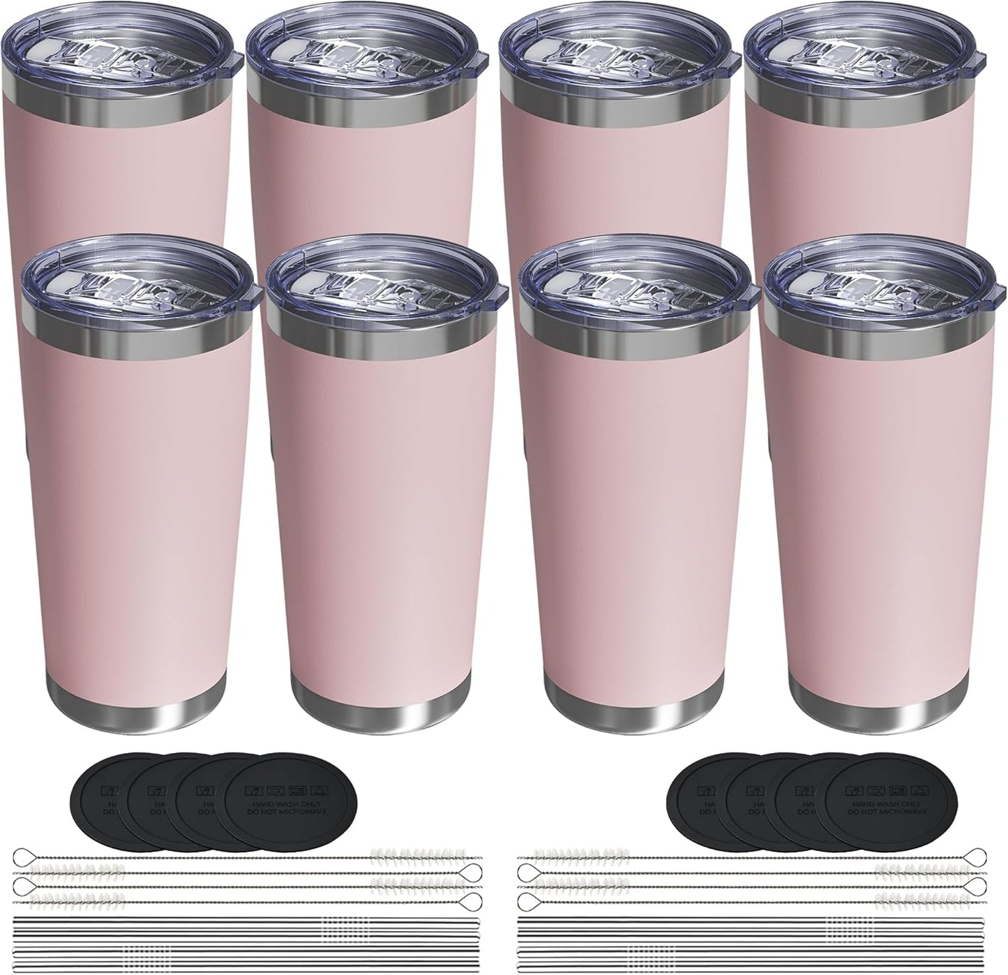 Travel Coffee Tumbler 20oz, 8 Pack Leakproof Travel Coffee Mug with Lid and Straw, Stainless Steel Double Wall Vacuum Insulated Tumbler for Hot/Iced Drinks (Textured Matte, Soft Pink)