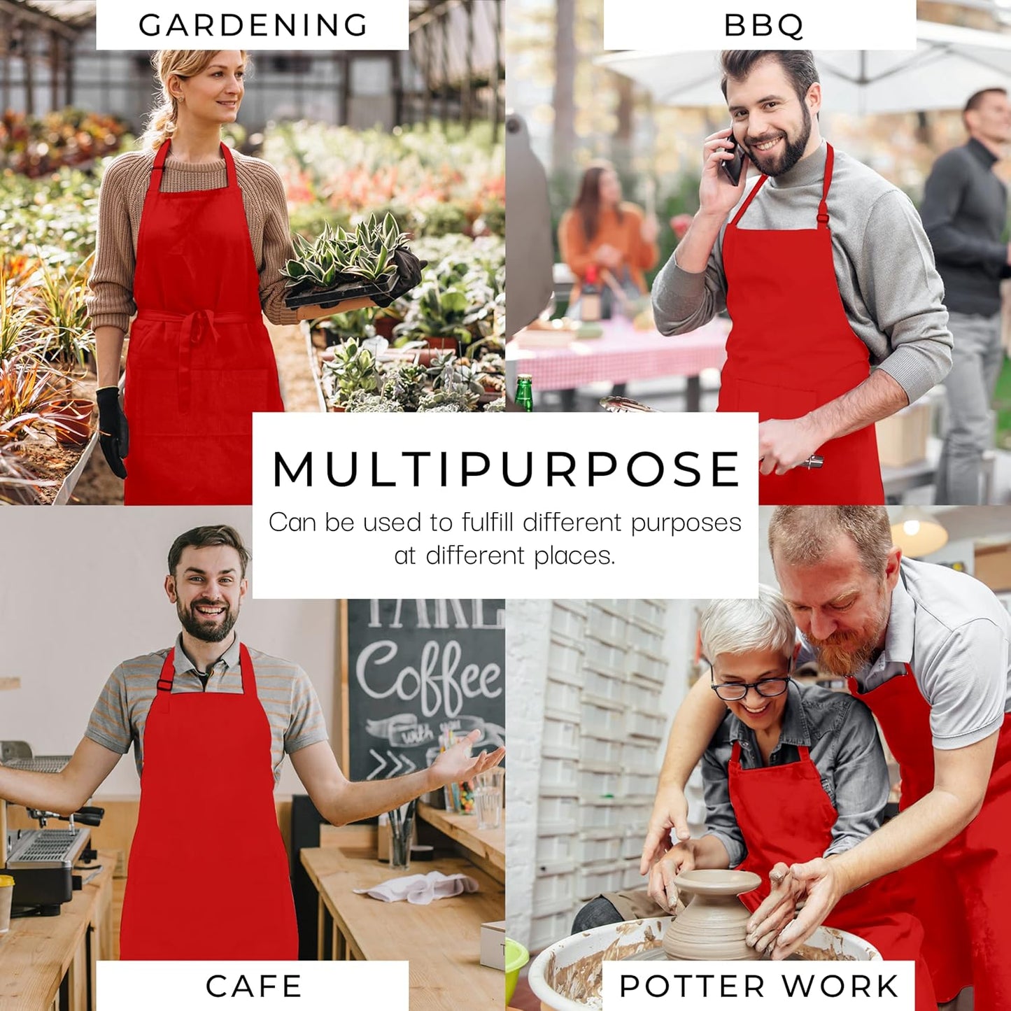 RAJRANG 100% Cotton Cooking Apron with 3 Pockets Kitchen Chef BBQ Adjustable Bib Aprons for Women Men