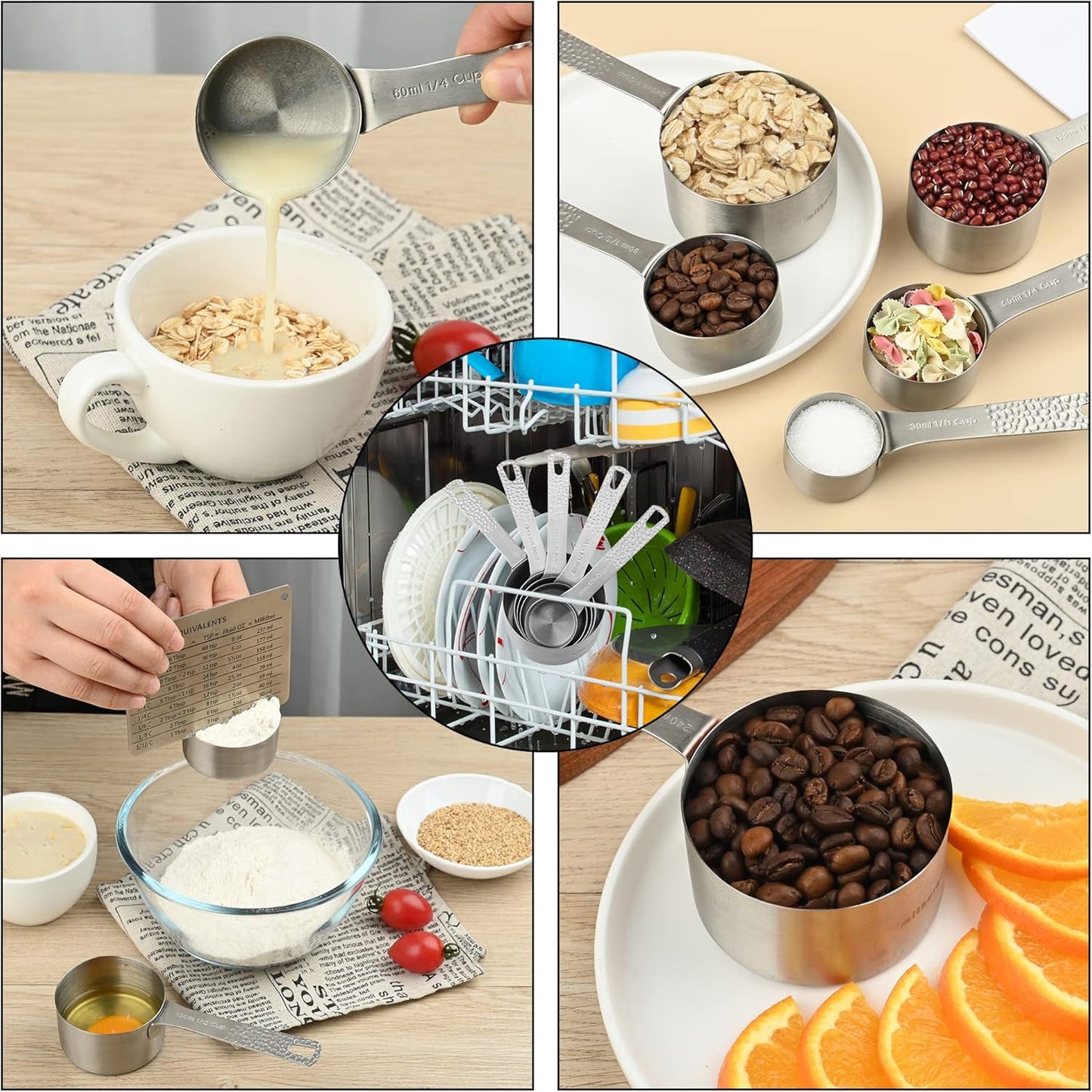 Measuring Cups, Measuring Cups and Spoons Set, Stainless Steel 6 Measuring Spoons Set and 5 Measuring Cup for Kitchen & Baking, Metric & US Mini Metal Teaspoon Measuring Tools Equivalents