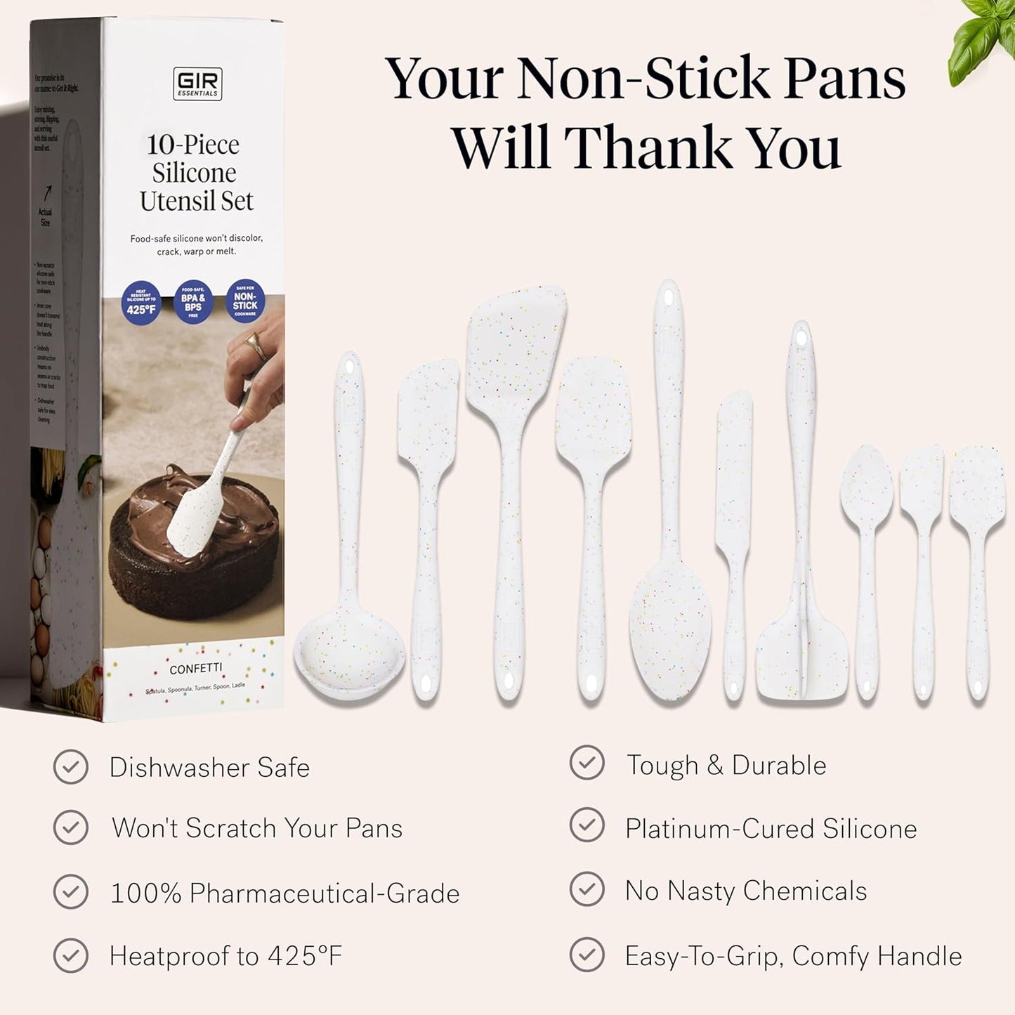 GIR: Get It Right 10 Piece Silicone Utensil Set - Ladle, Spatula, Flip, Spoon & Spoonula, Non-Stick, Heat Resistant, Dishwasher Safe, Silicone Kitchen Utensils, Baking Supplies