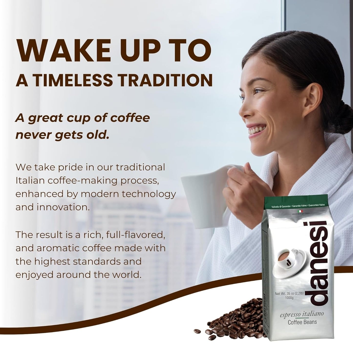 Danesi Caffe Italian Whole Coffee Beans - Espresso Coffee Beans and Medium Roast Whole Bean - Perfect for Espresso Machines, French Press, and Home Brewing - Emerald (4.5 lb)