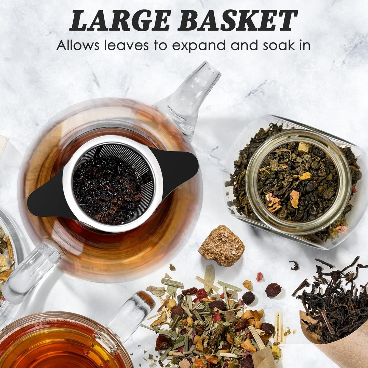 Upgraded Tea Infusers for Loose Tea, Silicone Covered Extra Fine Mesh 18/8 Stainless Steel Tea Strainer with Large Capacity & Double Handles to Steep Loose Leaf Tea and Coffee 1 Pack