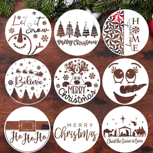 Christmas Stencils for Painting on Wood 12” Christmas Stencil Xmas Holiday Stencil Round Believe Snowman Templates for Porch Door Decor