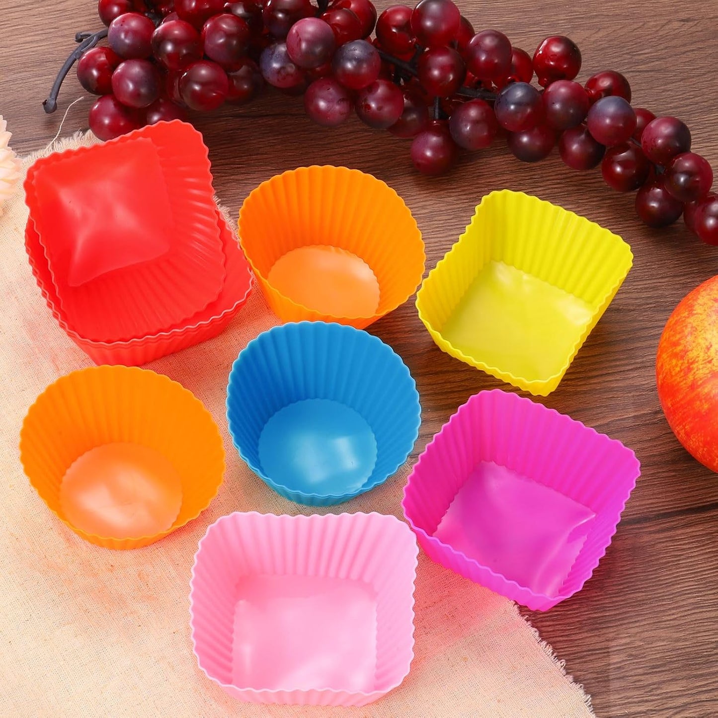 uxcell 36Pcs Silicone Cupcake Baking Cups, Silicone Muffins Liners Non-Stick Square Baking Cups, for Cooking Eggs Baking Muffins and Make a Cake(Rose Red)