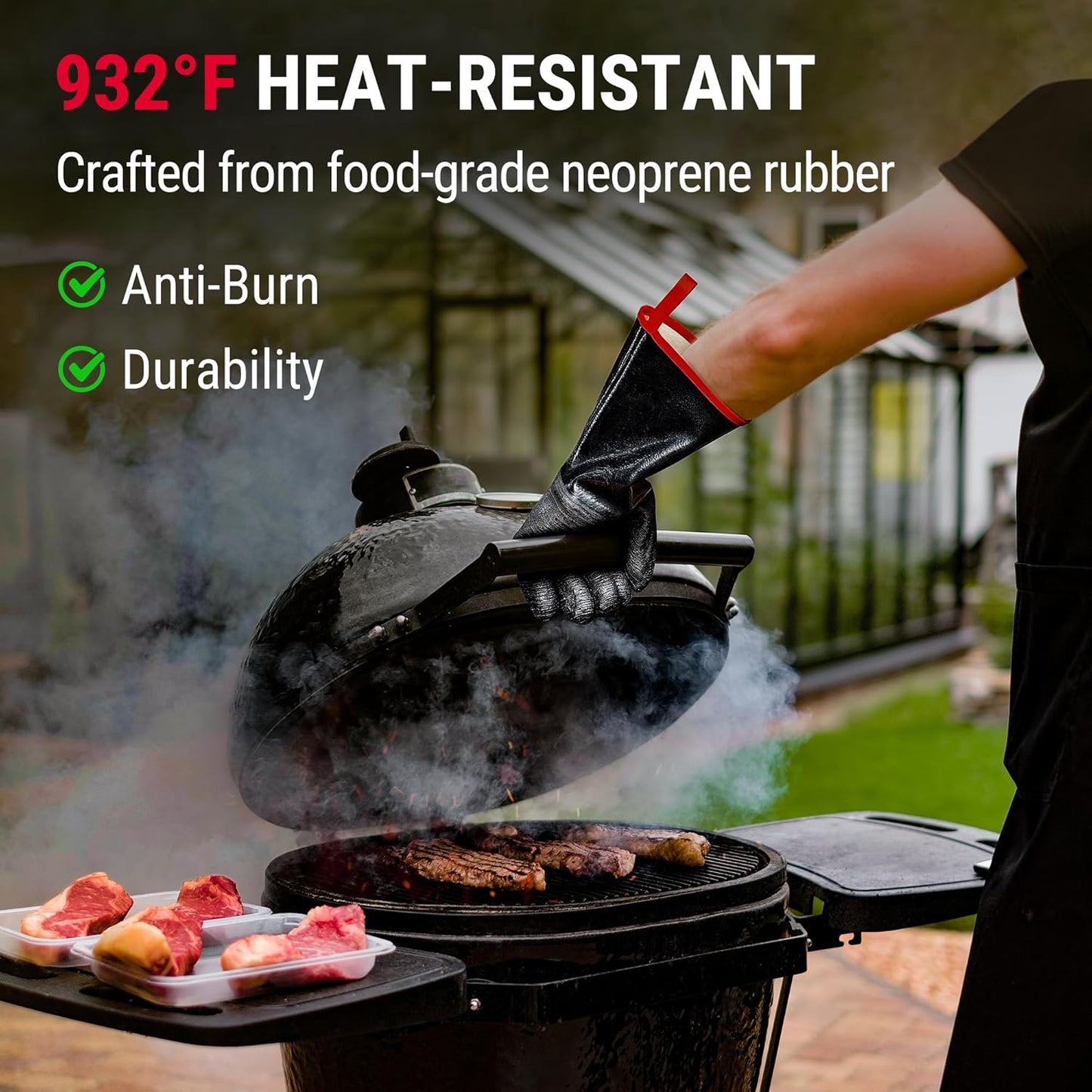 ThermoPro 932°F Heat Resistant BBQ Gloves, 14" Waterproof Oven & Grill Gloves, Oil & Slip-Resistant Neoprene Heat Gloves for BBQ, Fire Pit, Rotisserie, Smoker Accessories Gifts for Men and Women
