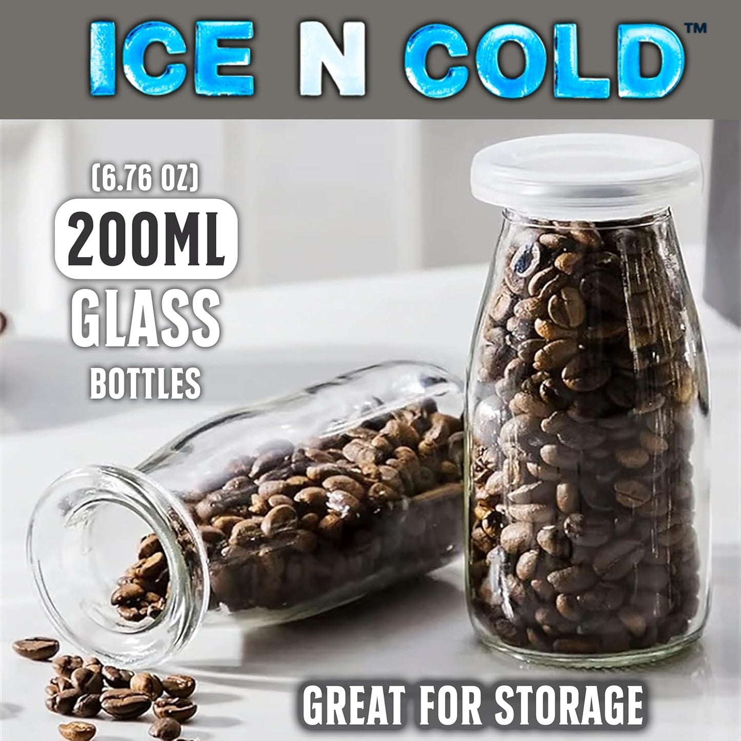 6.76 oz / 200ml Vintage Glass Bottle with Leakproof Clear Lid, Reusable & Eco-Friendly – Ideal for Milk, Juices, Smoothies, Infused Water, BPA-Free Glass Bottle (48-Pack)