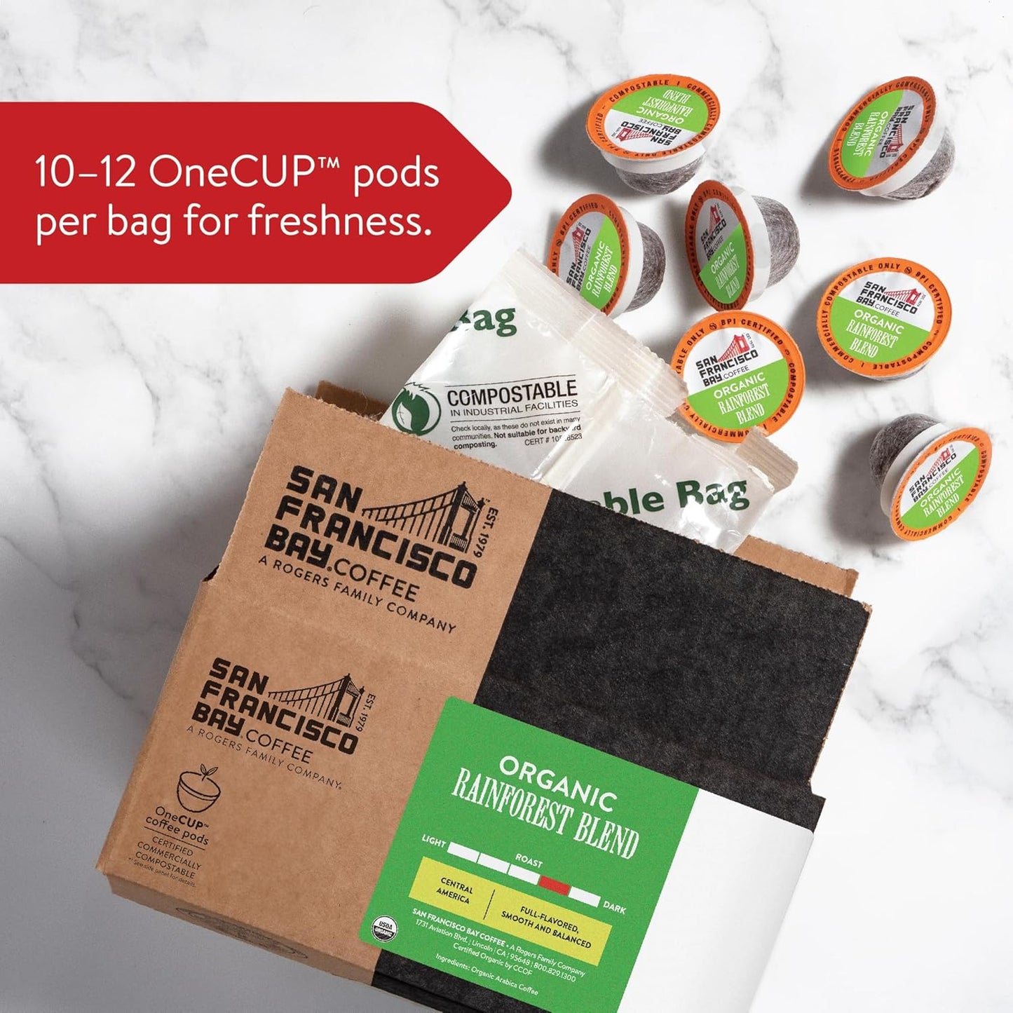 SF Bay Coffee OneCUP Organic Rainforest Blend 36 Ct Medium Dark Roast Compostable Coffee Pods, K Cup Compatible including Keurig 2.0