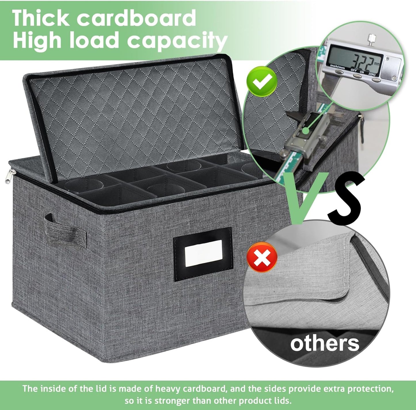 Wine Glass Sorage Box, Stemware Storage Cases with dividers, Hard Shell China Storage Containers 12 Cells for long stem, Stackable Crystal Glassware Storage with Label Window, Handles (Dark Grey)