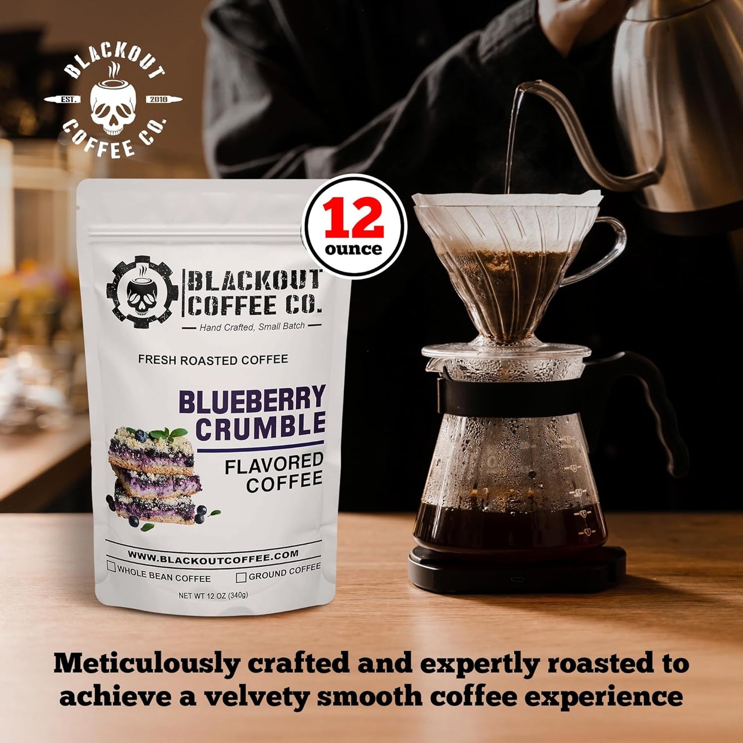Blackout Coffee Blueberry Crumble Flavored Medium Roast - Freshly Roasted in the USA - 12 oz Ground Coffee Pouch