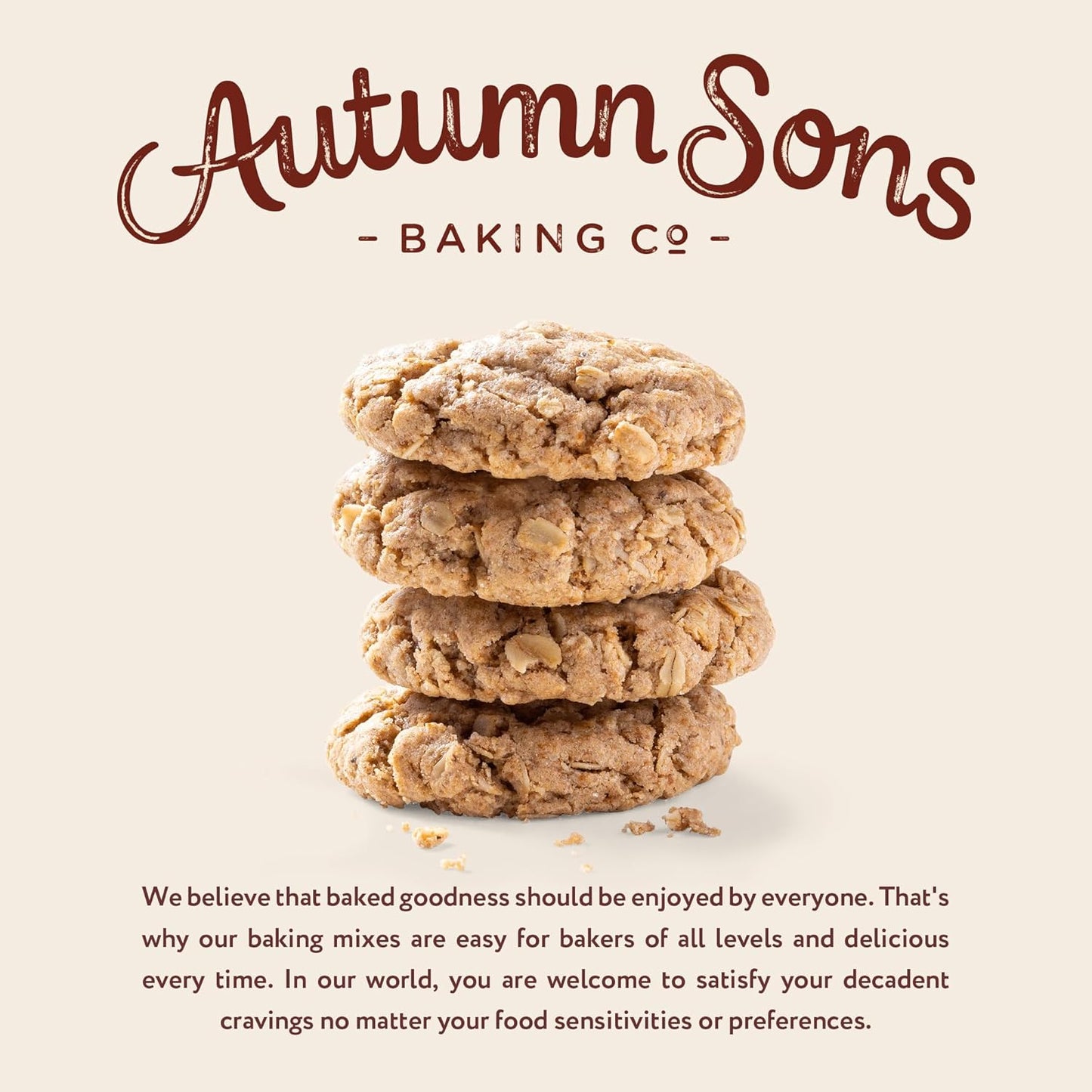 Autumn Sons Baking Co. Gluten Free Oatmeal Cinnamon Cookie Mix. Vegan Plant Based Baking Mix. Free From 11 Common Allergens. Dairy Free, Nut Free, Soy Free, Non GMO. 9.3 oz (Pack of 3)