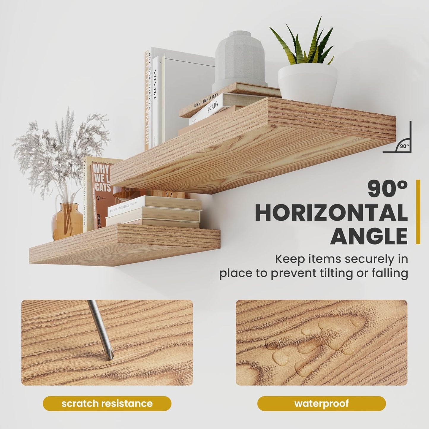 48 Inch Floating Shelves, 9.3" Deep Floating Shelf Wall Mounted, 48" Wall Shelves, Rustic Deep Bookshelf, Large Display Shelves & Storage Shelves for Bedroom, Living Room, Light Brown, Set of 1