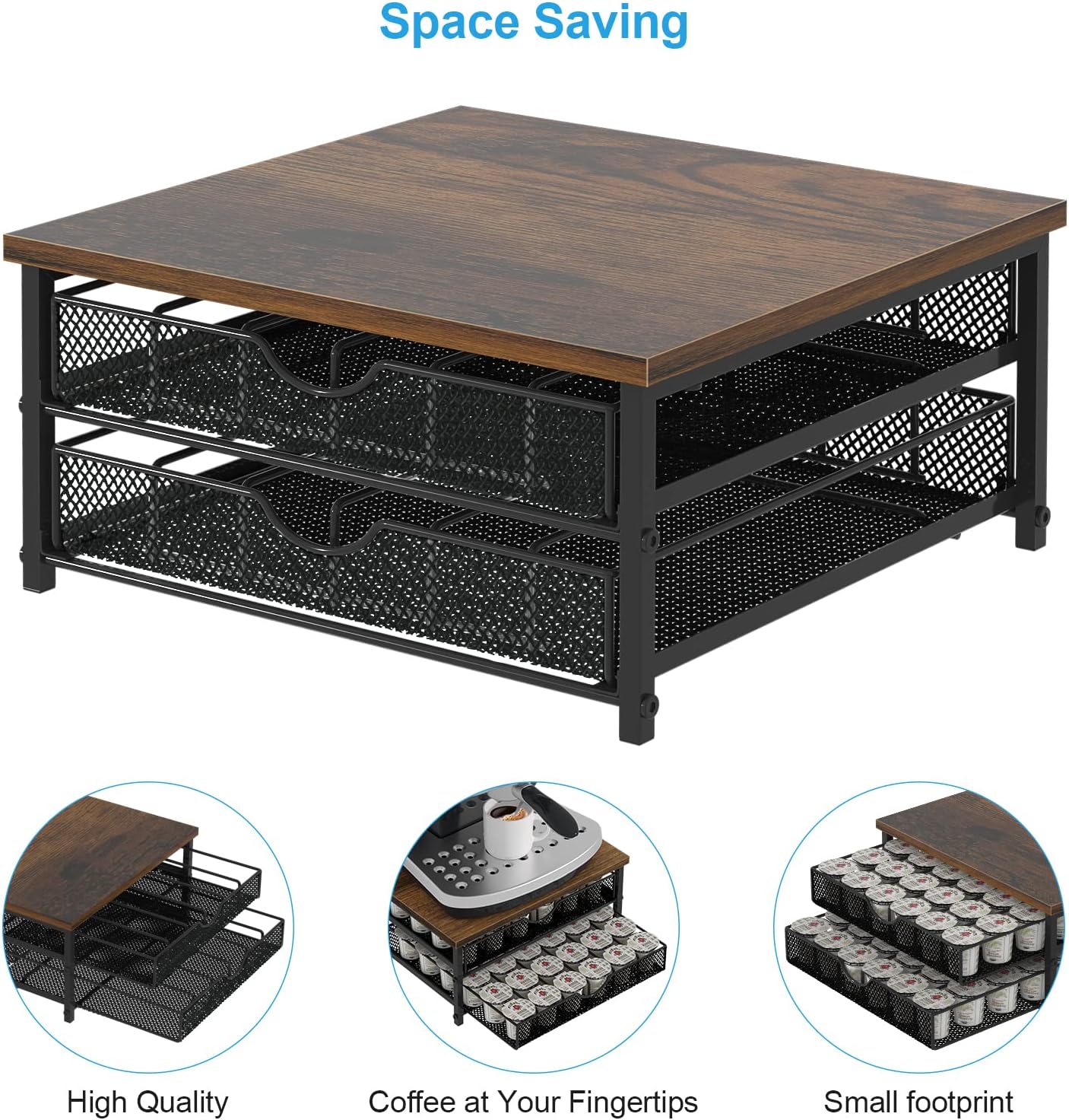 Coffee Pod Holder For Counter, Coffee Pod Drawer for K Cup Storage Drawer Holder, 72 Capacity Pods Storage Organizer Cups Capsule with Sliding Baskets for Coffee Station, Black