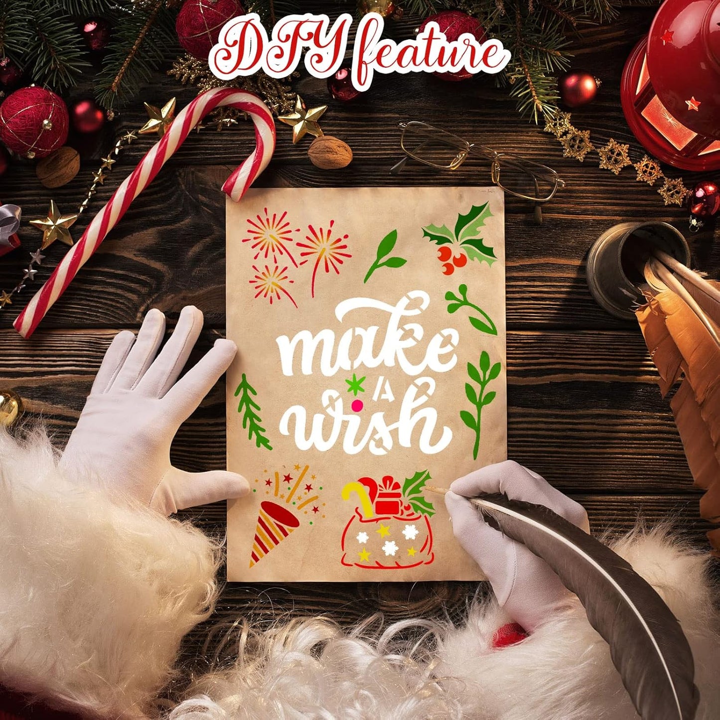 100 Pcs Stencils for Painting on Wood Reusable Stencil Crafts Drawing Templates Holiday Wall Paper for DIY Scrapbook Home 2 x 2 Inch(Santa Style)