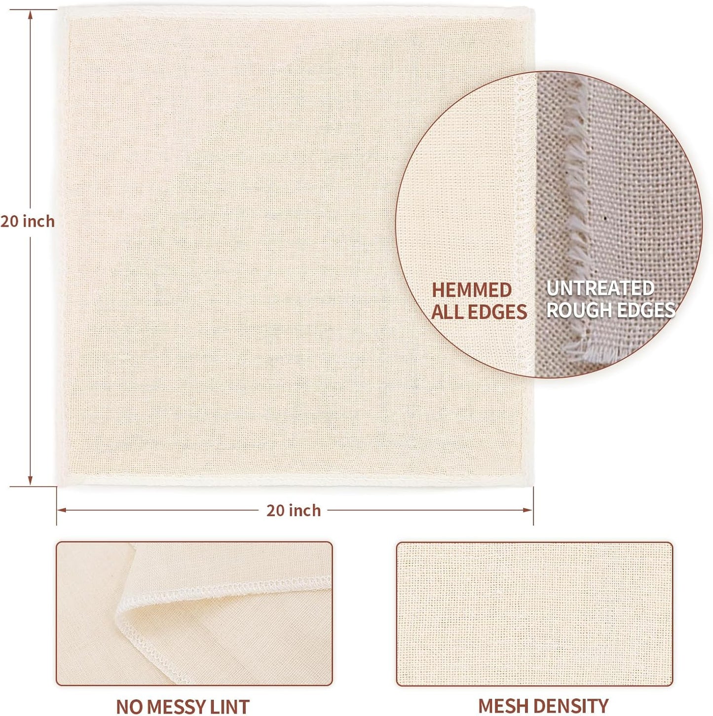 12Pcs Reusable Cheesecloth for Straining 20x20 Inch,100 Grade Cheese Cloths Hemmed Edges, 100% Unbleached Cotton Cheese Cloth,Ultra-Dense Cloth Strainer for Yogurt/Nut Milk/Baking Making 56x42 Weave