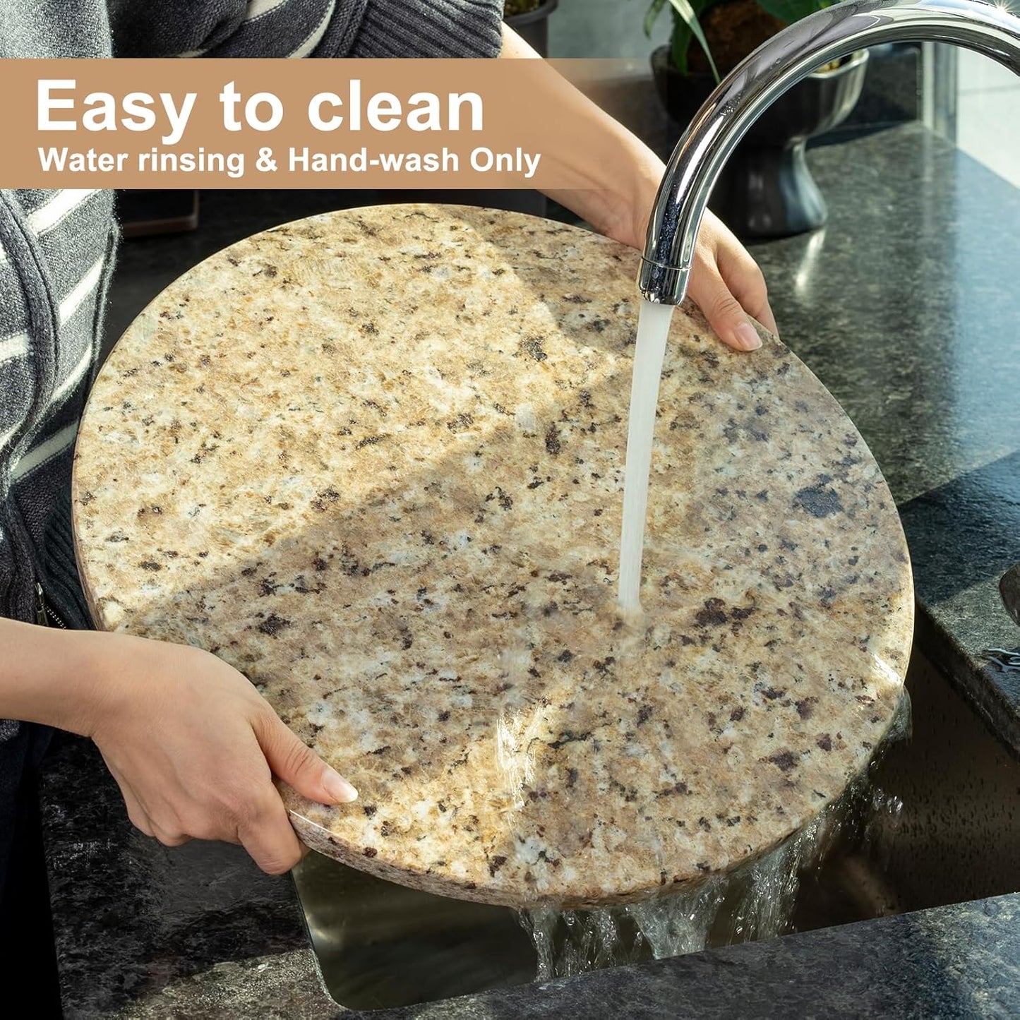 Koville Golden Brown Marble Cutting Board for Kitchen Countertop, 16" Large Marble Serving Tray for Baking, Charcuterie, Pastry, Trivet, Stone Cutting Boards Granite Cheese Board for Kitchen