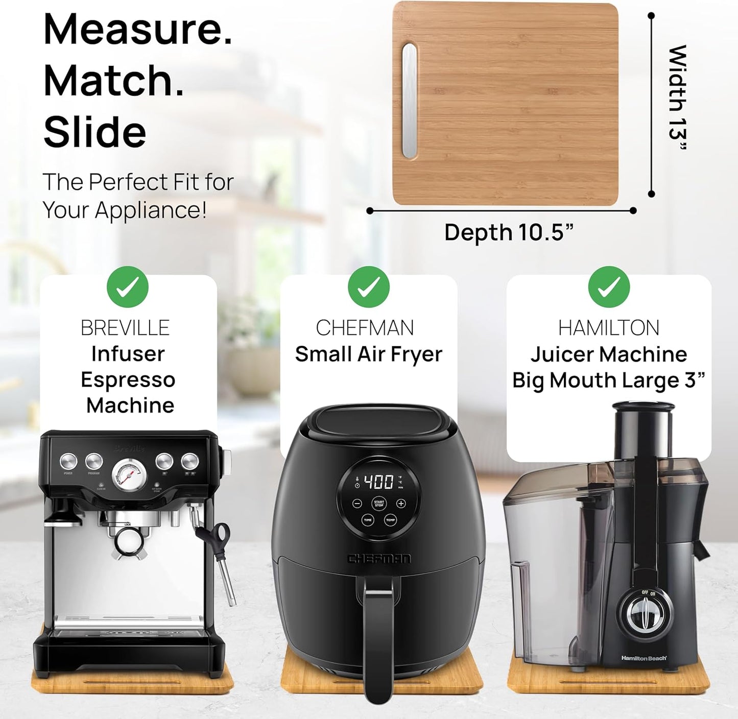 Ibyx Elegant Sliding Tray for Your Coffee Maker & Heavy Kitchen Appliances - Sturdy, Slides Easily from Under The Cabinet (Natural, 13”W x 10.5”D)