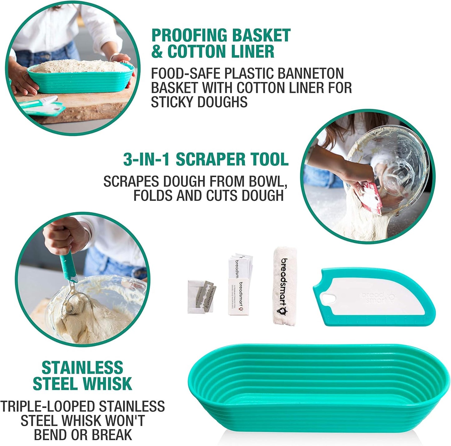 Artisan Bread Making Kit - 5PC Sourdough Bread Baking Supplies Set - Lame, Scraper, Whisk, Banneton Bread Proofing Basket & Cotton Liner