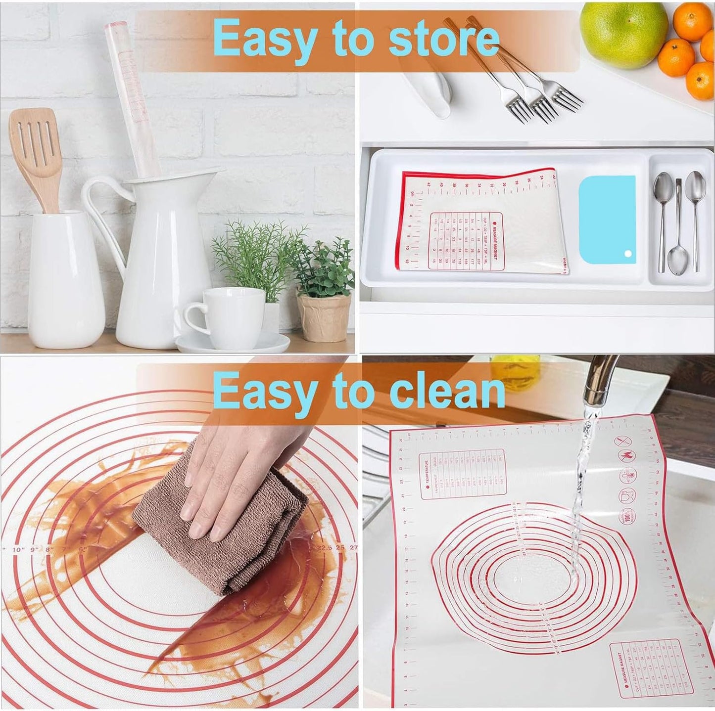Silicone Baking Mat 16" x 24" - 2 Pcs Silicone Bread Sling for Dutch Oven - NonStick High Degree Kitchen Sour Bread Making Loaf Pan Lifter Liner,Non-Slip Pastry Mat for Rolling Dough,3 Scrapers