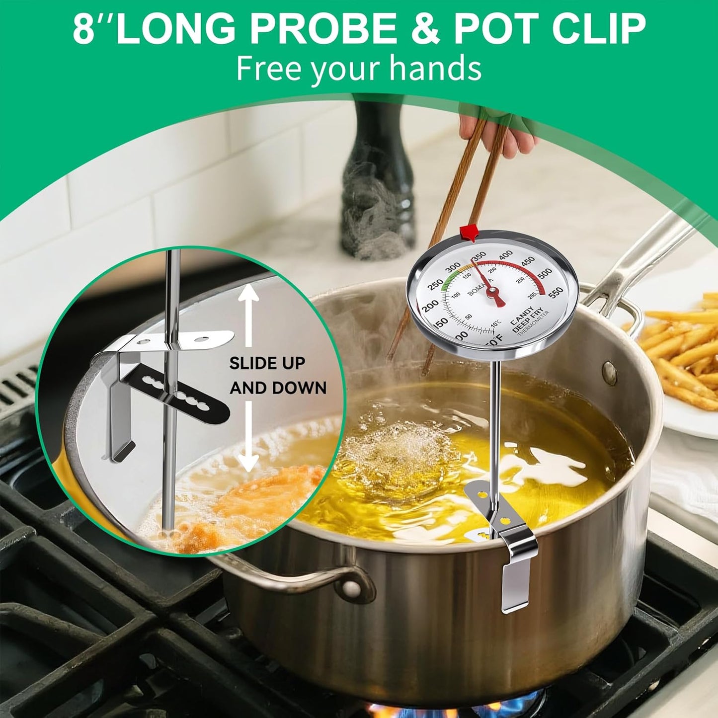 BOMATA Waterproof IP67 Candy Thermometer with Pot Clip, Deep Fry Oil Thermometer with Upgraded 2.5in Large Display for Cooking, Food, Turkey, BBQ, Grill... Mth400