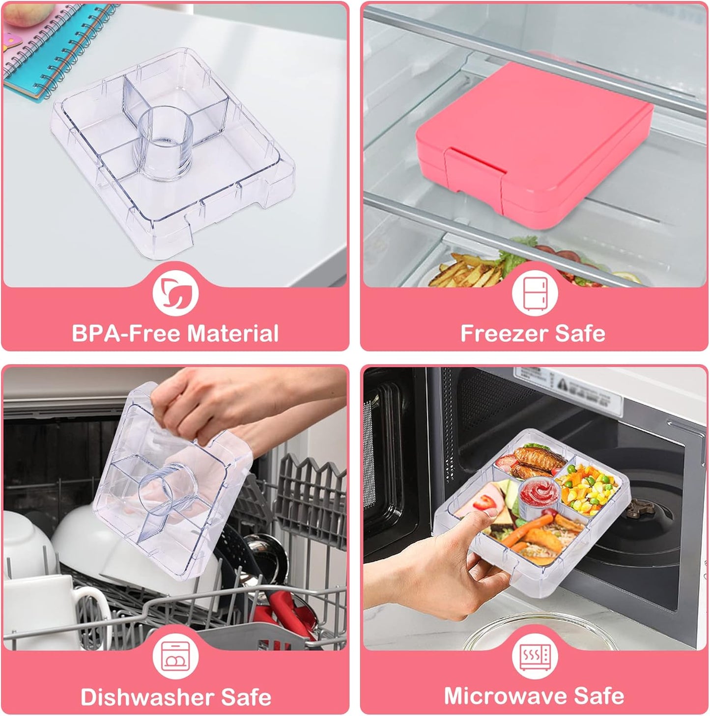 Bento Lunch Box Set With 10oz Soup Thermo, Leak-proof Lunch Containers with 4 Compartment, Kids Hot Thermo Food Jar/Insulation Lunch Bag, Food Containers for School（Solid）