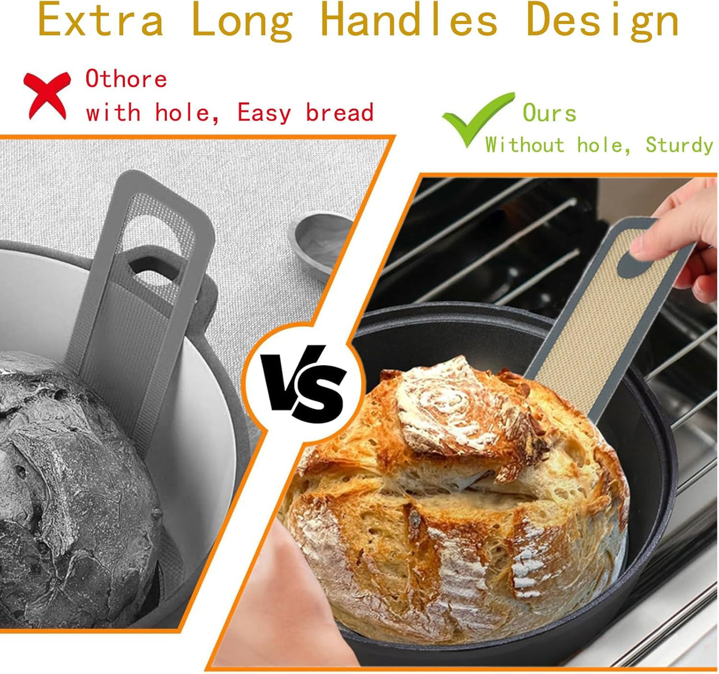 silicone baking mat Oval and Round-sourdough bread baking-supplies silicone bread sling bread making tools with Extra Long Handles, Easy and Stable to Transfer Sourdough Bread, Grey, Gray