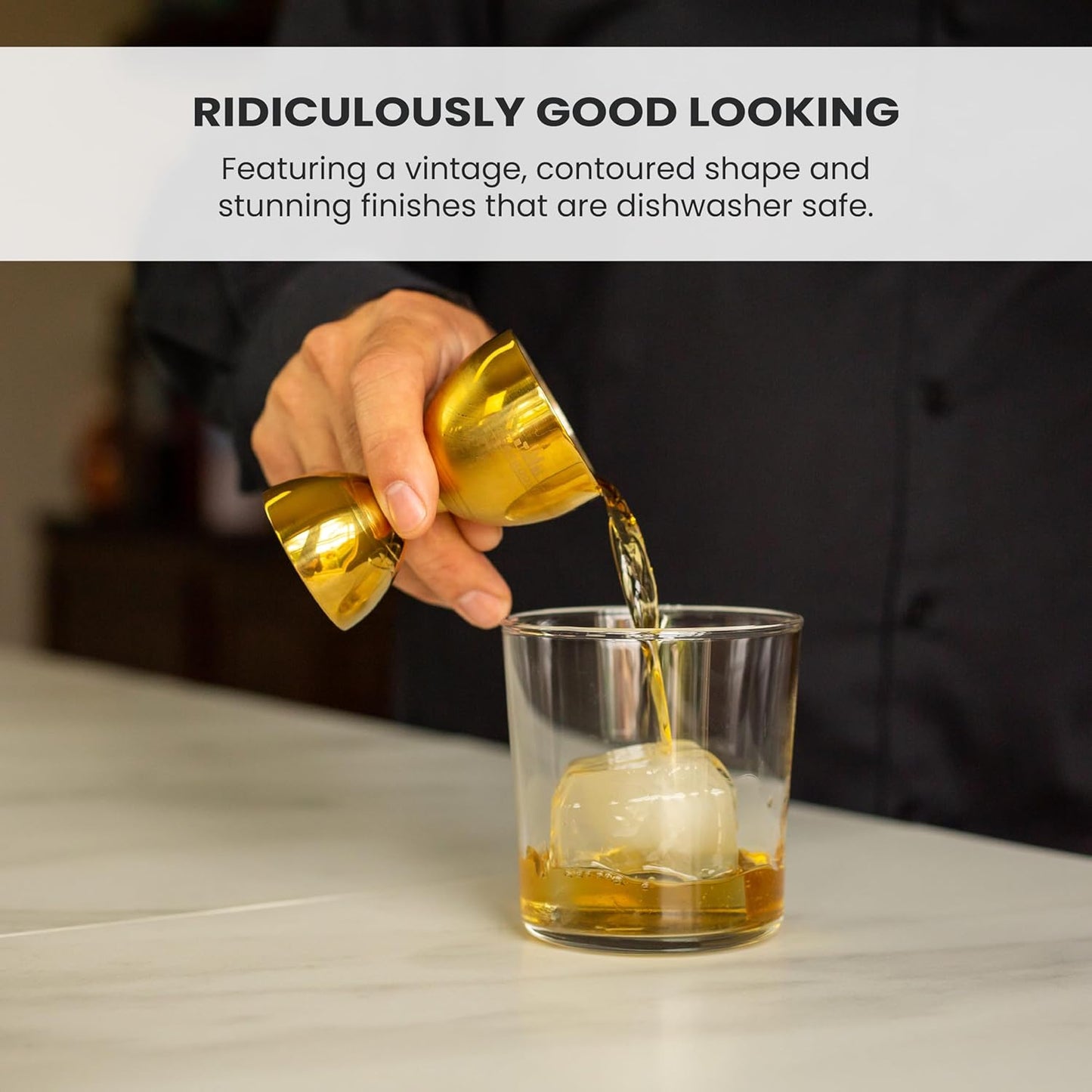 A Bar Above Premium Bell Jigger, With 10 Measurements Inside, Professional and Heavy Duty, 304 Stainless Steel Cocktail Double Jigger for Bartending, 2 Pack, Gold