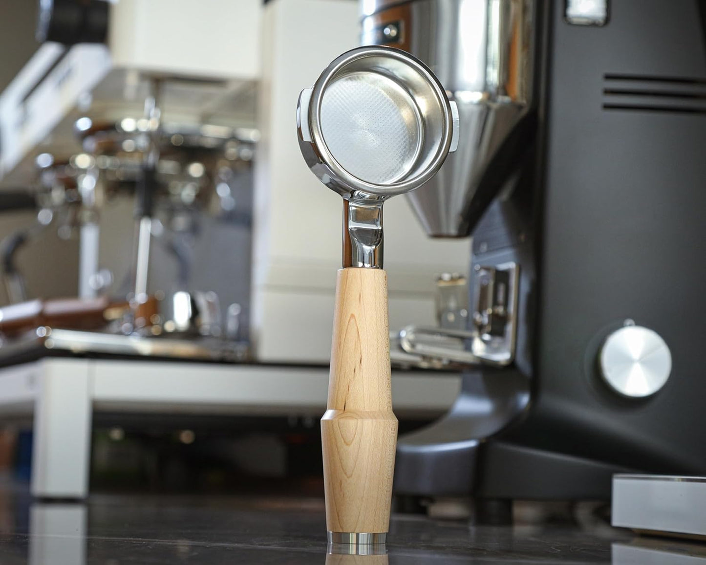 Bottomless Portafilter 58mm Compatible with Breville Dual Boiler, Oracle, Oracle Jet Espresso Machines Maple Handle 2 Ears 18-21g Double Shot Filter Basket Included