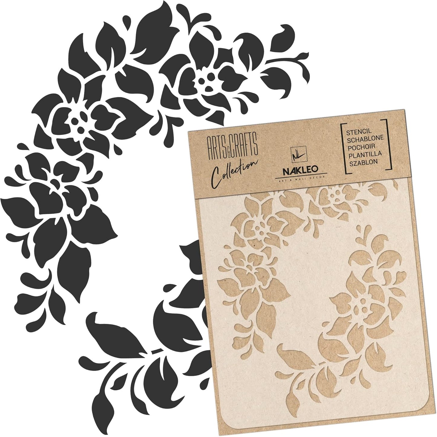 NAKLEO Painting Stencil for Crafts A4 8.3” x 11.8”, Flowers Frame Floral Pattern, Reusable Plastic DIY & Scrapbooking Drawing Template, Decoupage Art Home Decor, Wall Wood Fabric Furniture