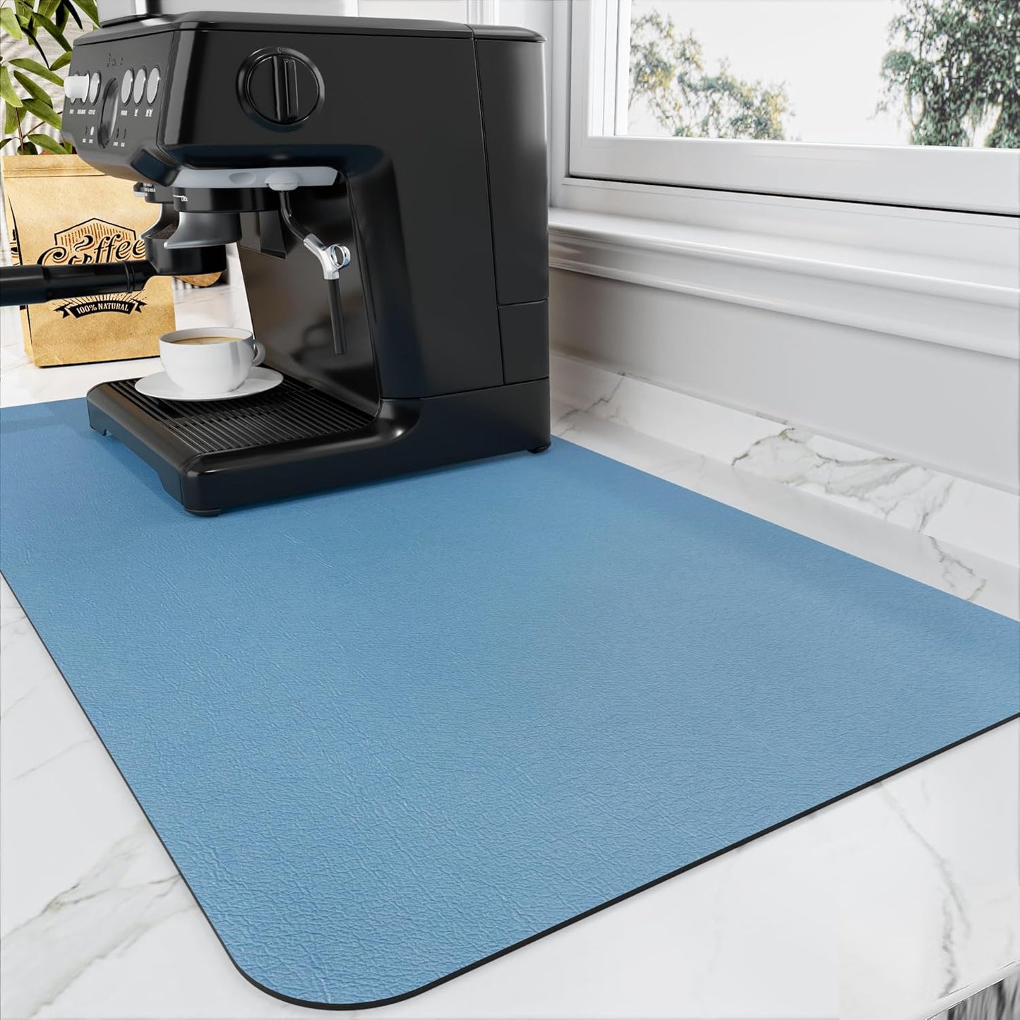 Coffee Mat - Absorbent Hide Stain Rubber Backed Dish Drying Mat for Kitchen Counter - Bar Mats for Countertops Accessories Fit Under Coffee Maker Espresso Machine