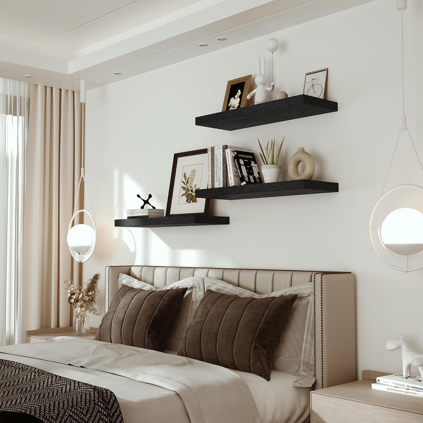 Vivelove Black Floating Shelves for Wall Mounted, 24 inchs x 9.1” Deep x 1.6” Thick Wall Shelves for Bedroom, Living Room, Bathroom，Kitchen, Office, Home Decor Shelf with Invisible Bracket - Set of 2