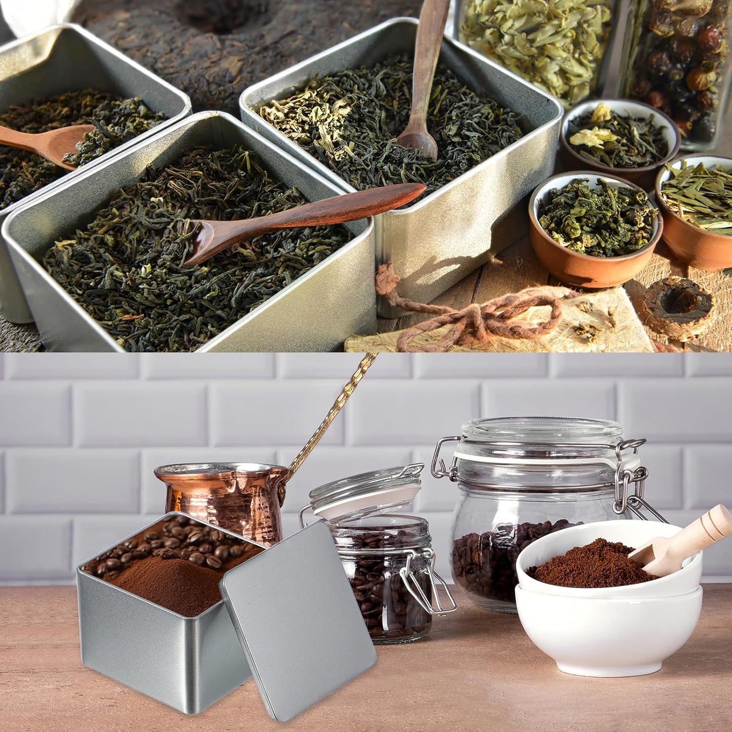PATIKIL Metal Tea and Tin Set 3.35"x3.35"x3.35", 2 Pcs Airtight Storage Square Container with Lid for Loose Tea Coffee Candy Treats Gifts Spice DIY, Black