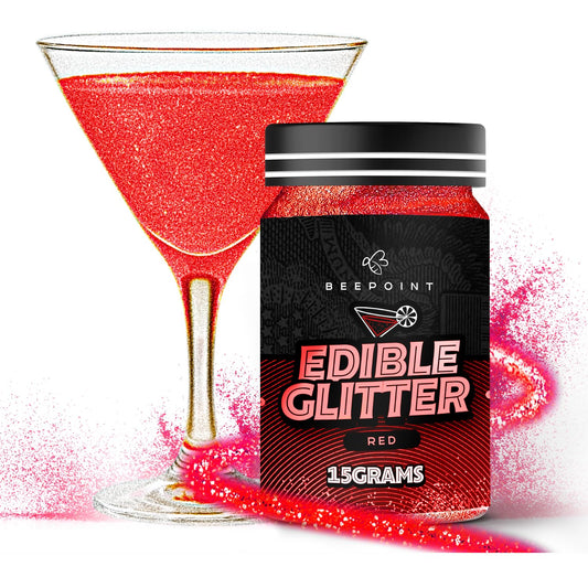 BeePoint Red Edible Glitter for Drinks 15g - Food Grade, Vibrant Color Shimmer Powdered Dust for Drinks, Cocktails, Cake Decorating, Baking, Chocolates, Candy, Sweets, & Cookies - Vegan & Gluten Free