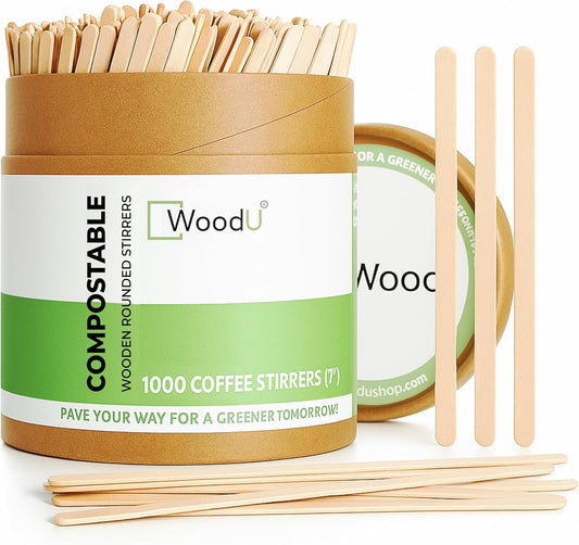7" Wooden Coffee Stir Sticks - Sustainable Round-End Coffee Stirrers - 1000 Pcs Cocktail Stirrer