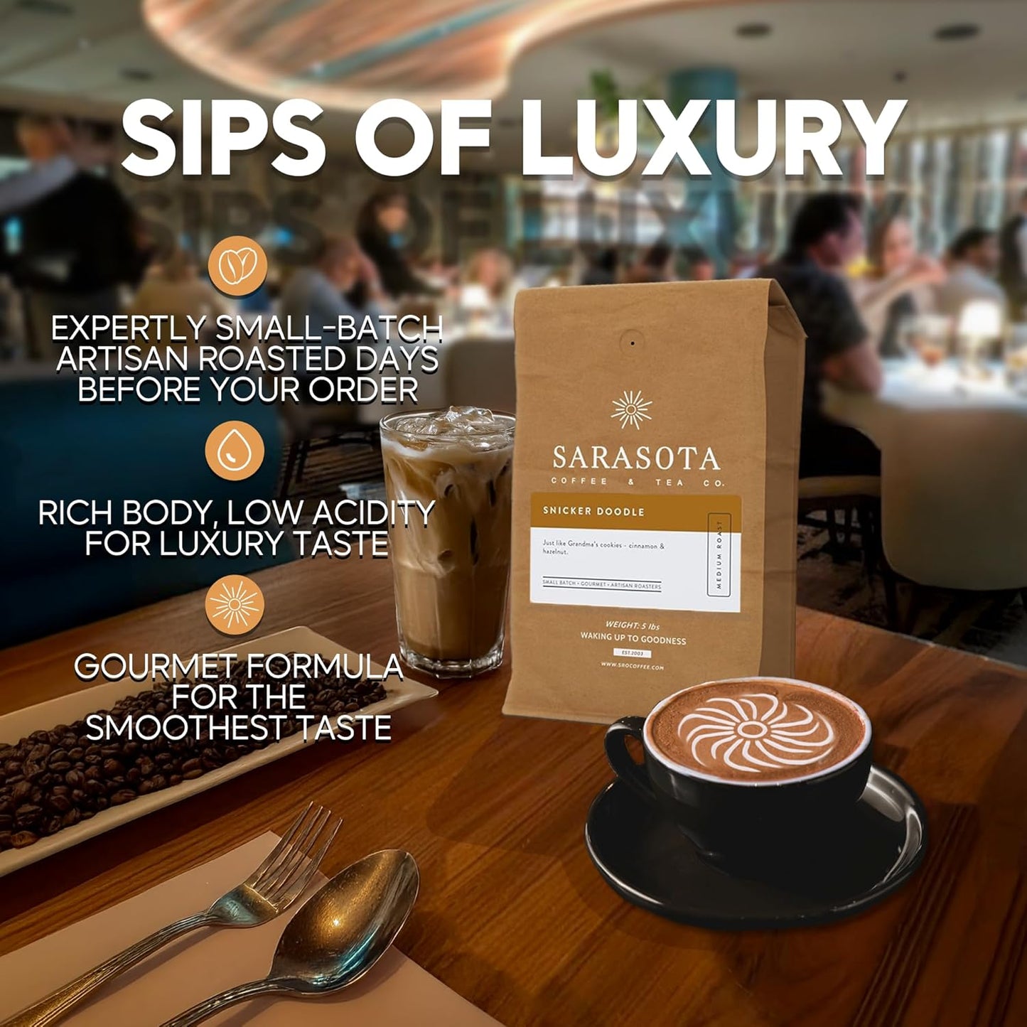 Sarasota Coffee Ground Snickerdoodle Sugar Cookie | Medium Roast Gourmet Flavored Coffee Grounds | Low Acid, Mold Free, Specialty Grade Flavored Bulk Ground | 5lb (80 oz)