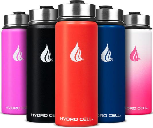 HYDRO CELL Stainless Steel Insulated Water Bottle w/Straw, 2 Lids Metal Vacuum Flask with Modern Leakproof Sport Straw Design (Mandarin 18oz)