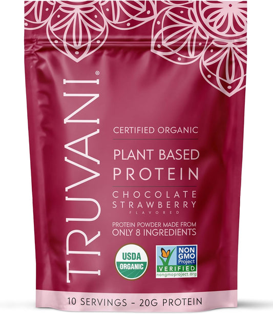 Truvani Vegan Pea Protein Powder | Chocolate Strawberry | 20g Organic Plant Based Protein | 10 Servings | Keto | Gluten & Dairy Free | Low Carb | No Added Sugar