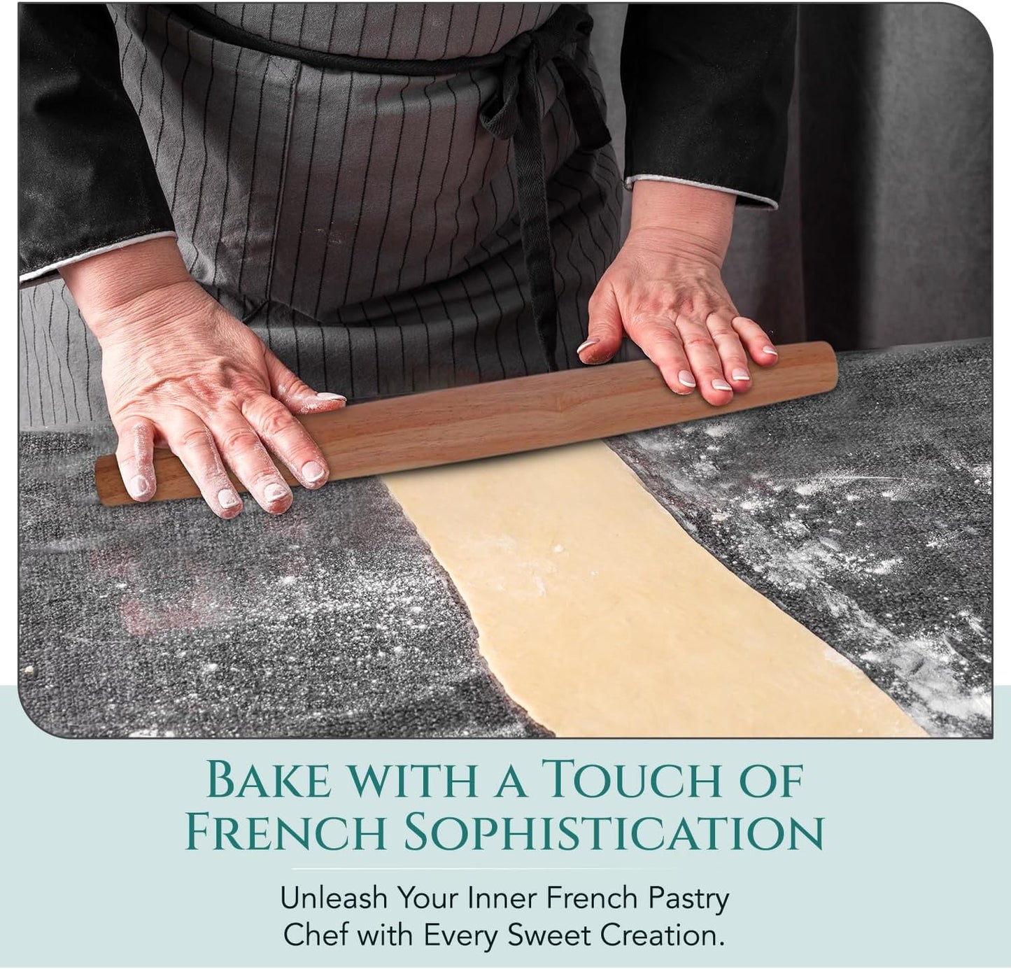 Top Notch Kitchenware Mahogany French Rolling Pin | Non-Stick Kitchen Tool | Tapered Solid Wood Design for Precise Bakin | Ideal for Professional & Home Bakers