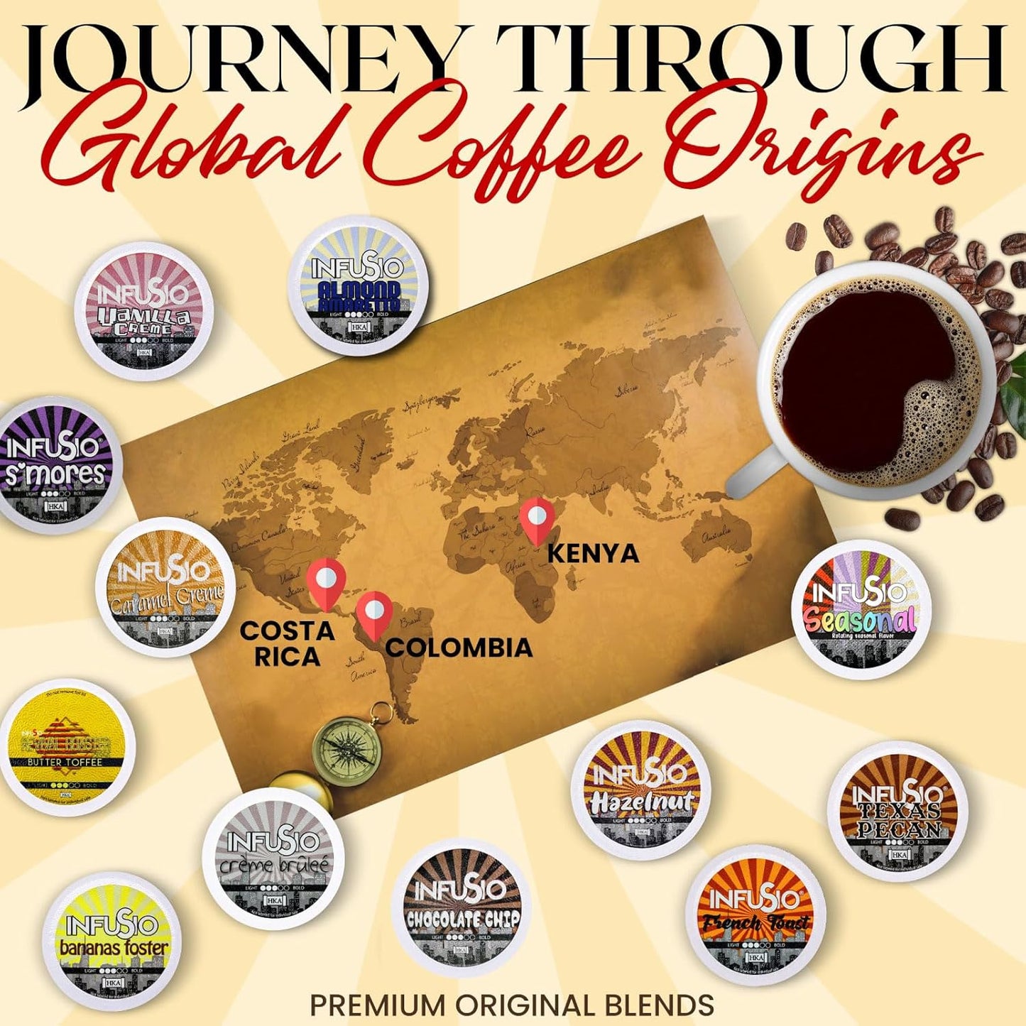 InfuSio Texas Pecan Coffee pods, Single Serve Coffee Pods for Keurig K Cups Brewers - Premium Roasted 96 count