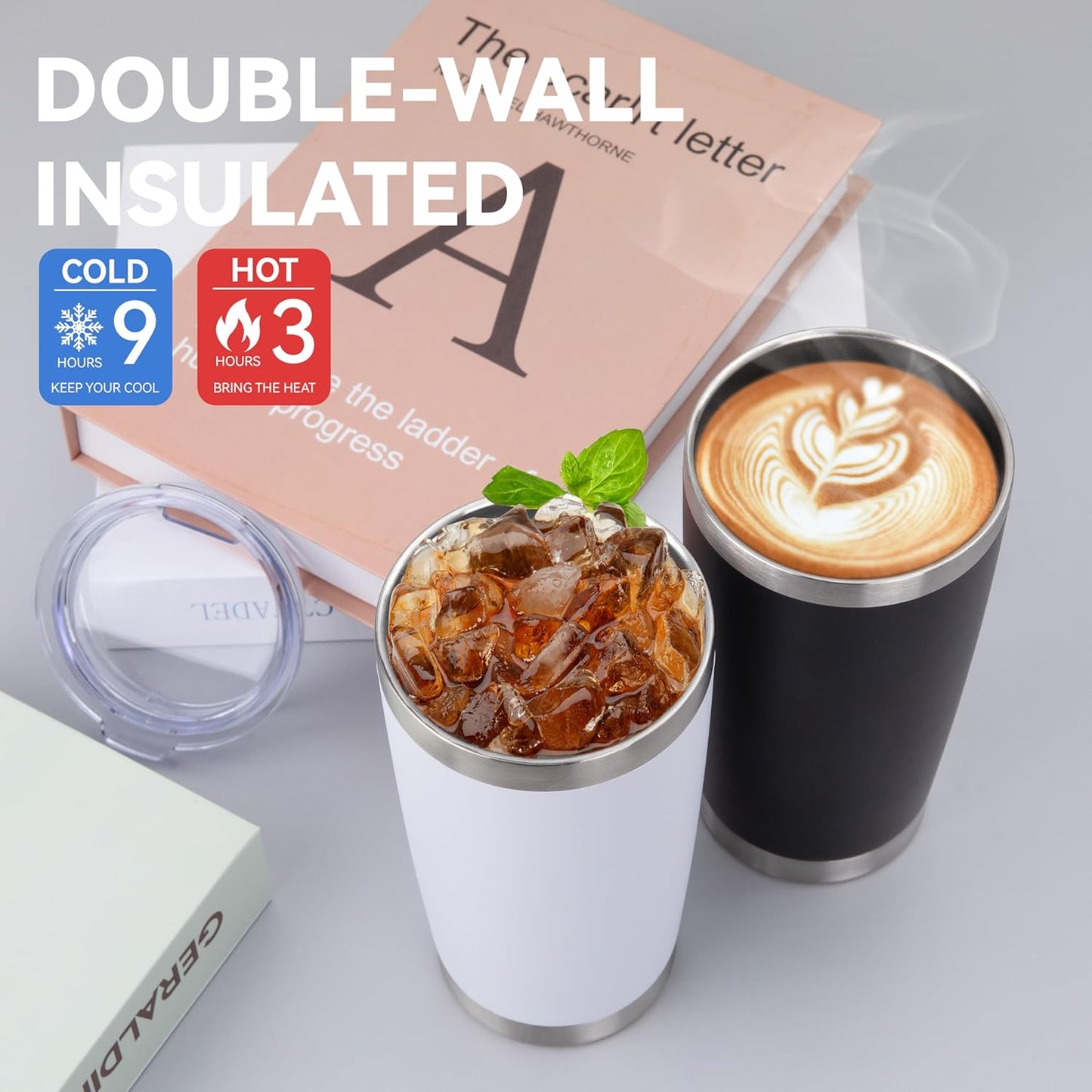 HASLE OUTFITTERS 20oz Stainless Steel Tumblers Bulk, Insulated Travel Cup with Lid, Double Wall Vacuum Coffee Mug for Cold & Hot Drinks 4 Pack, Orange